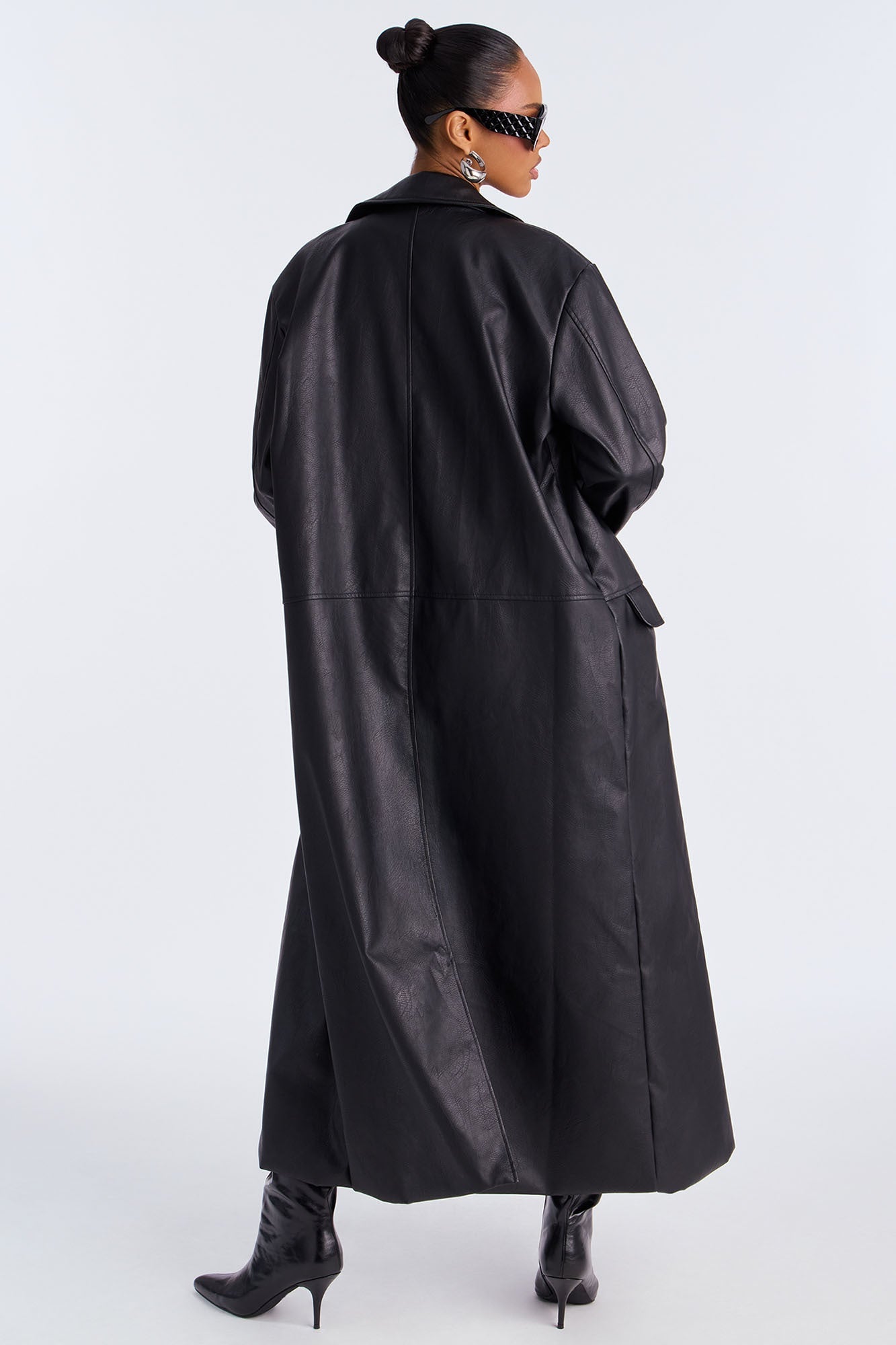 Drew Faux Leather Trench Coat - Black