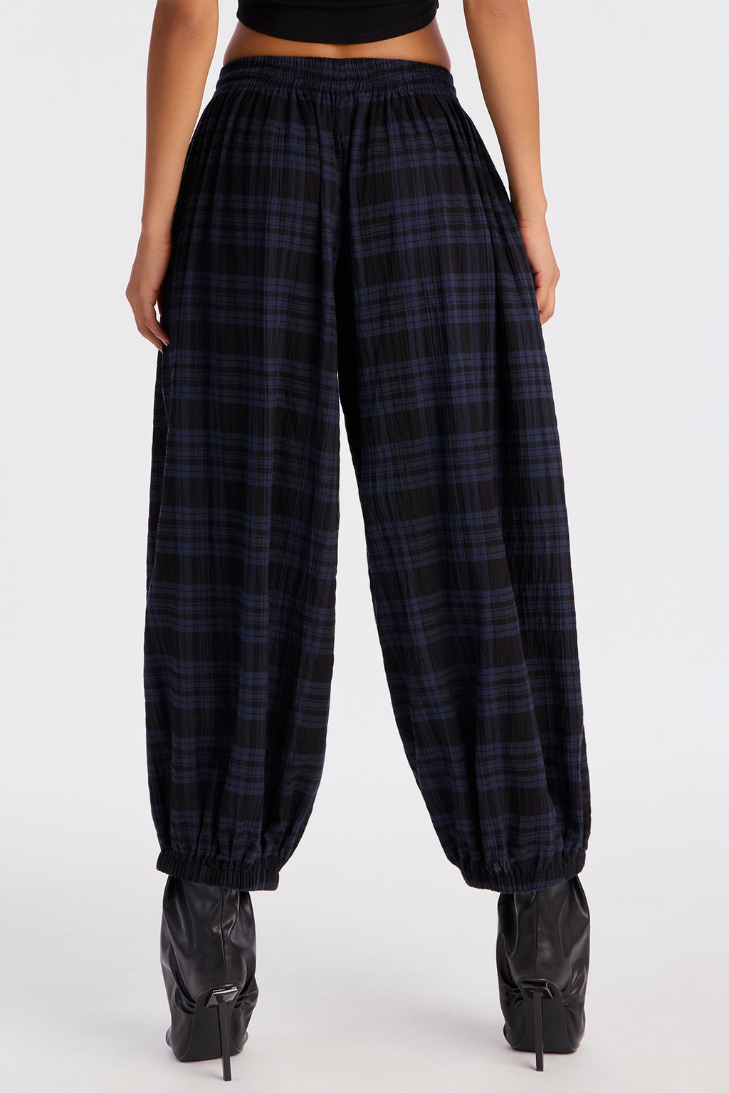 Jolene Plaid Barrel Pant - Navy