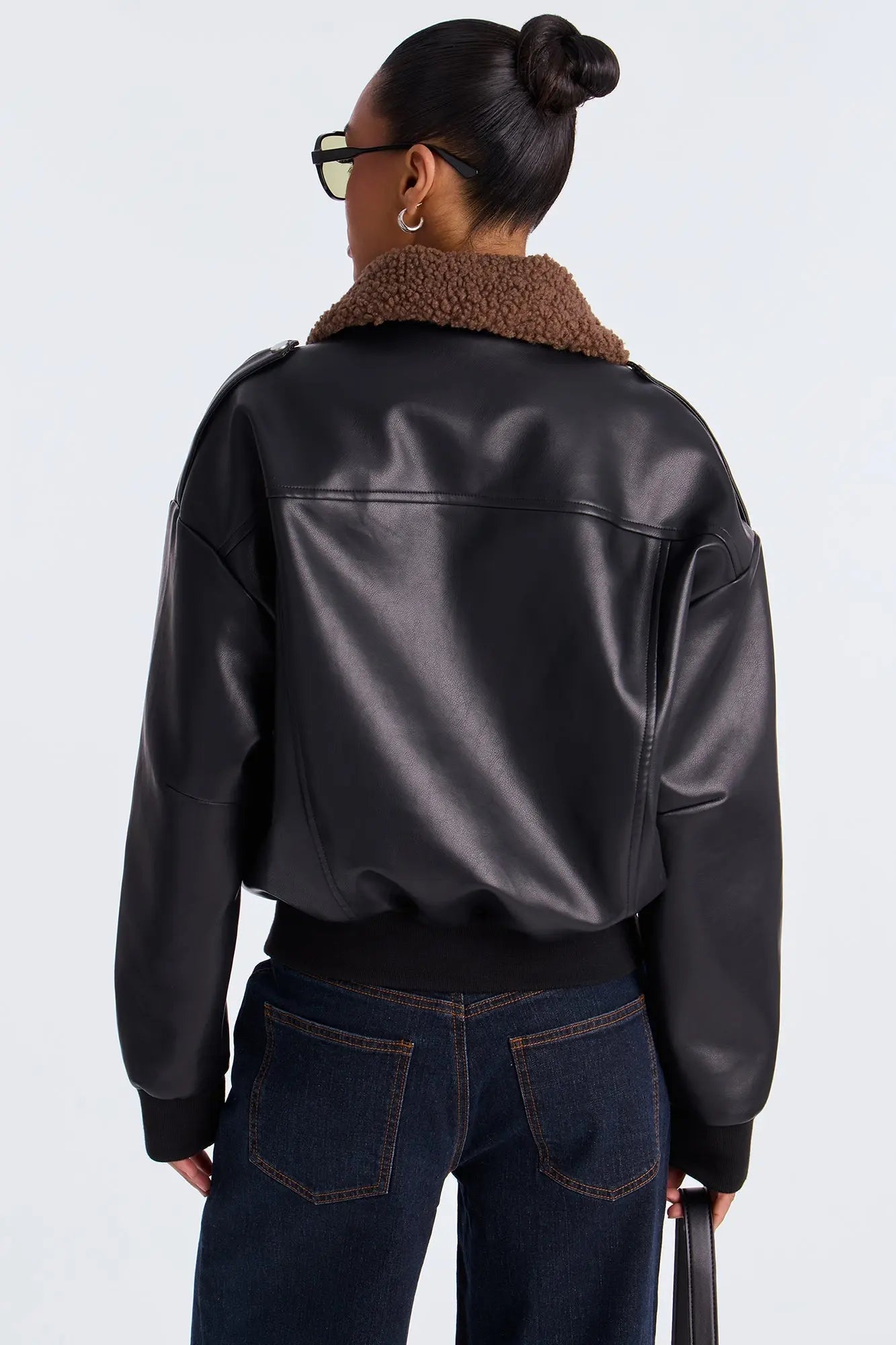 Jess Faux Leather Bomber Jacket - Black/Brown 