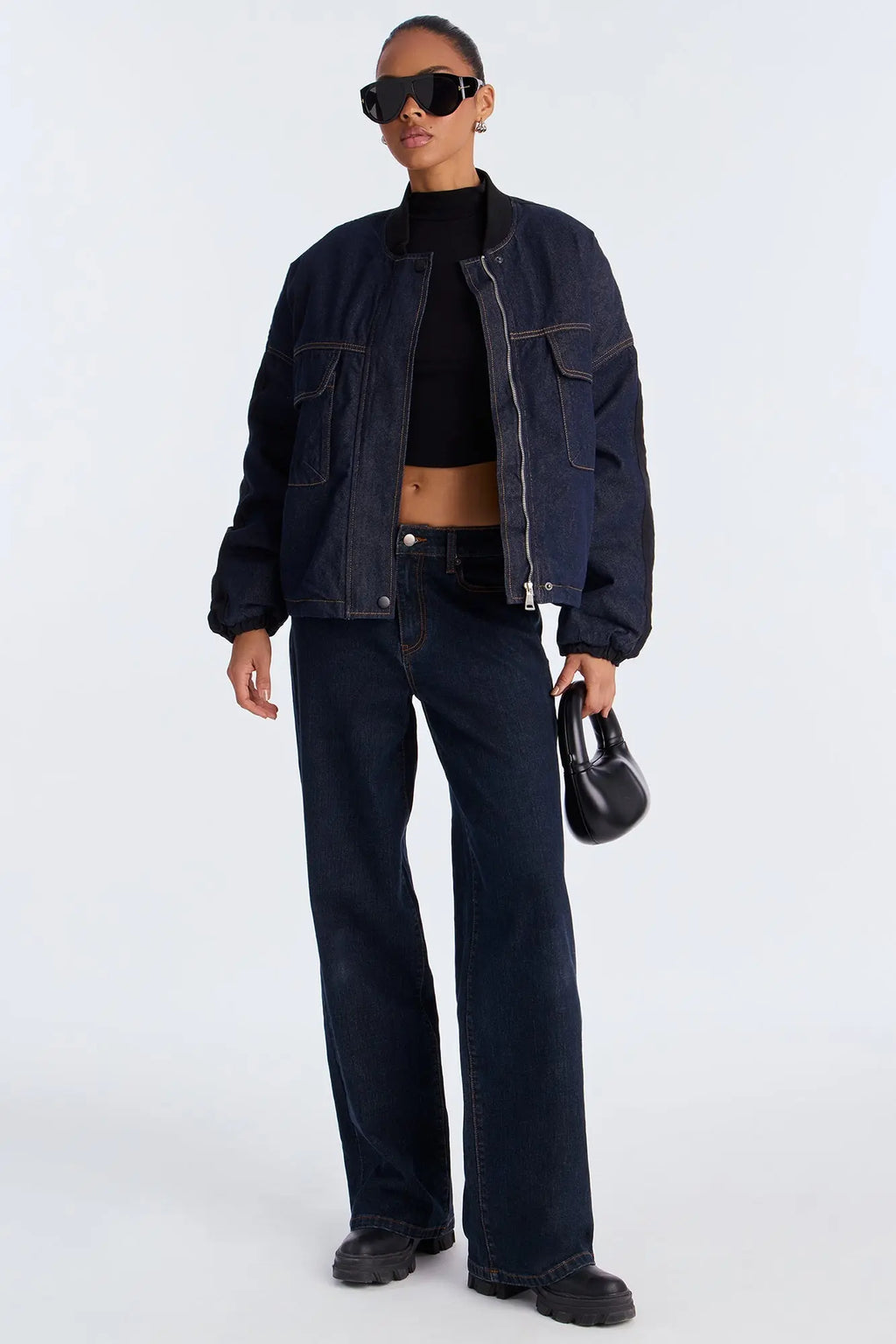 Make It Happen Oversized Bomber Jacket - Blue/combo 