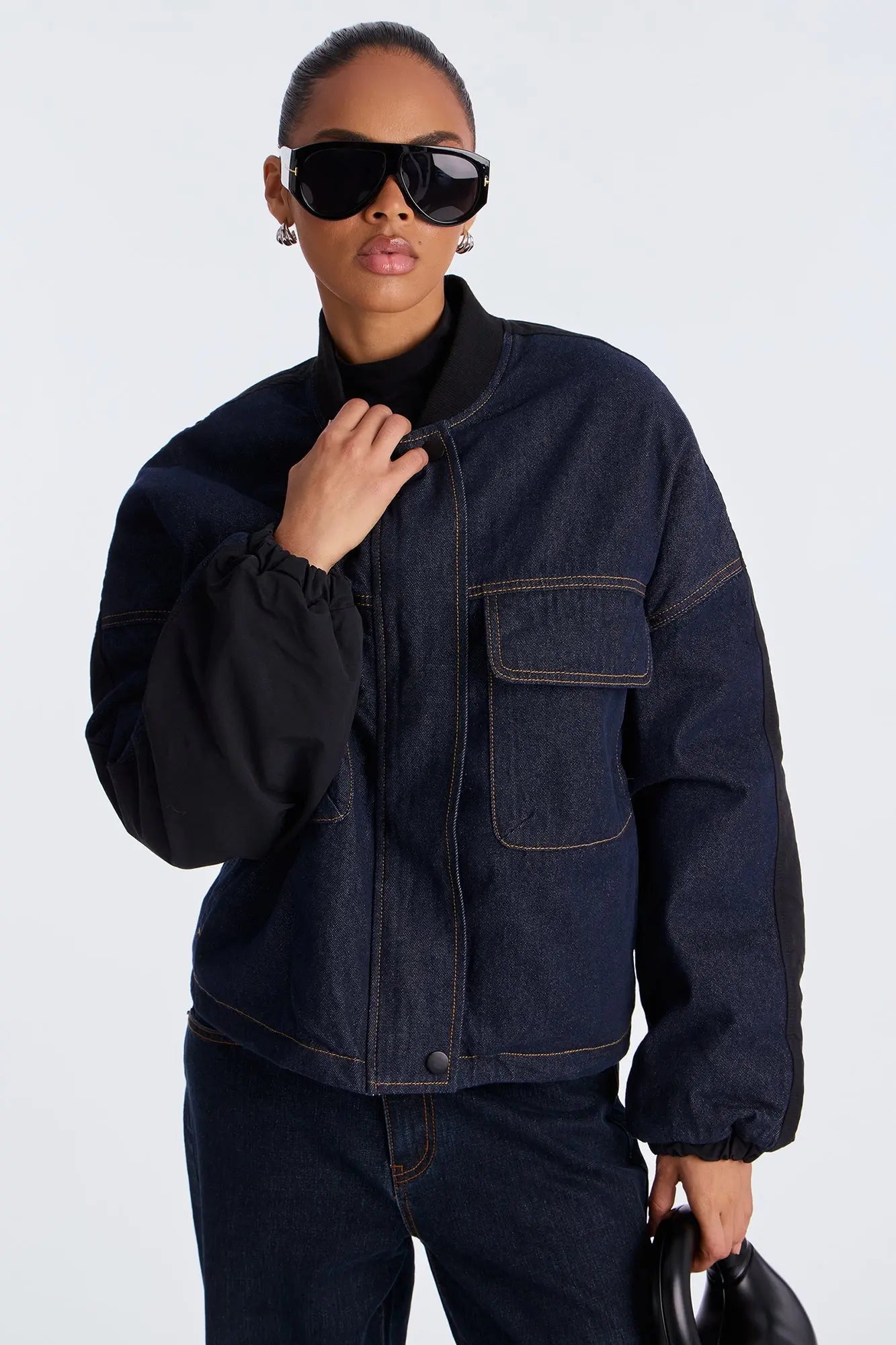 Make It Happen Oversized Bomber Jacket - Blue/combo 