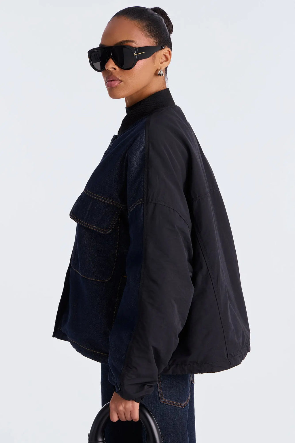 Make It Happen Oversized Bomber Jacket - Blue/combo 