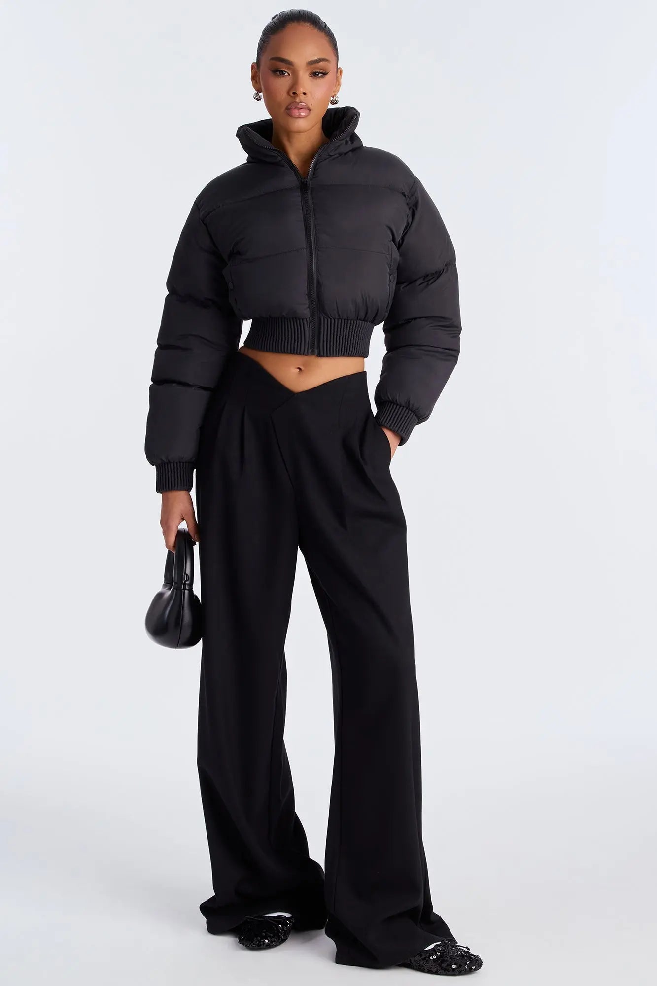 Raquel Cropped Puffer Jacket - Black 