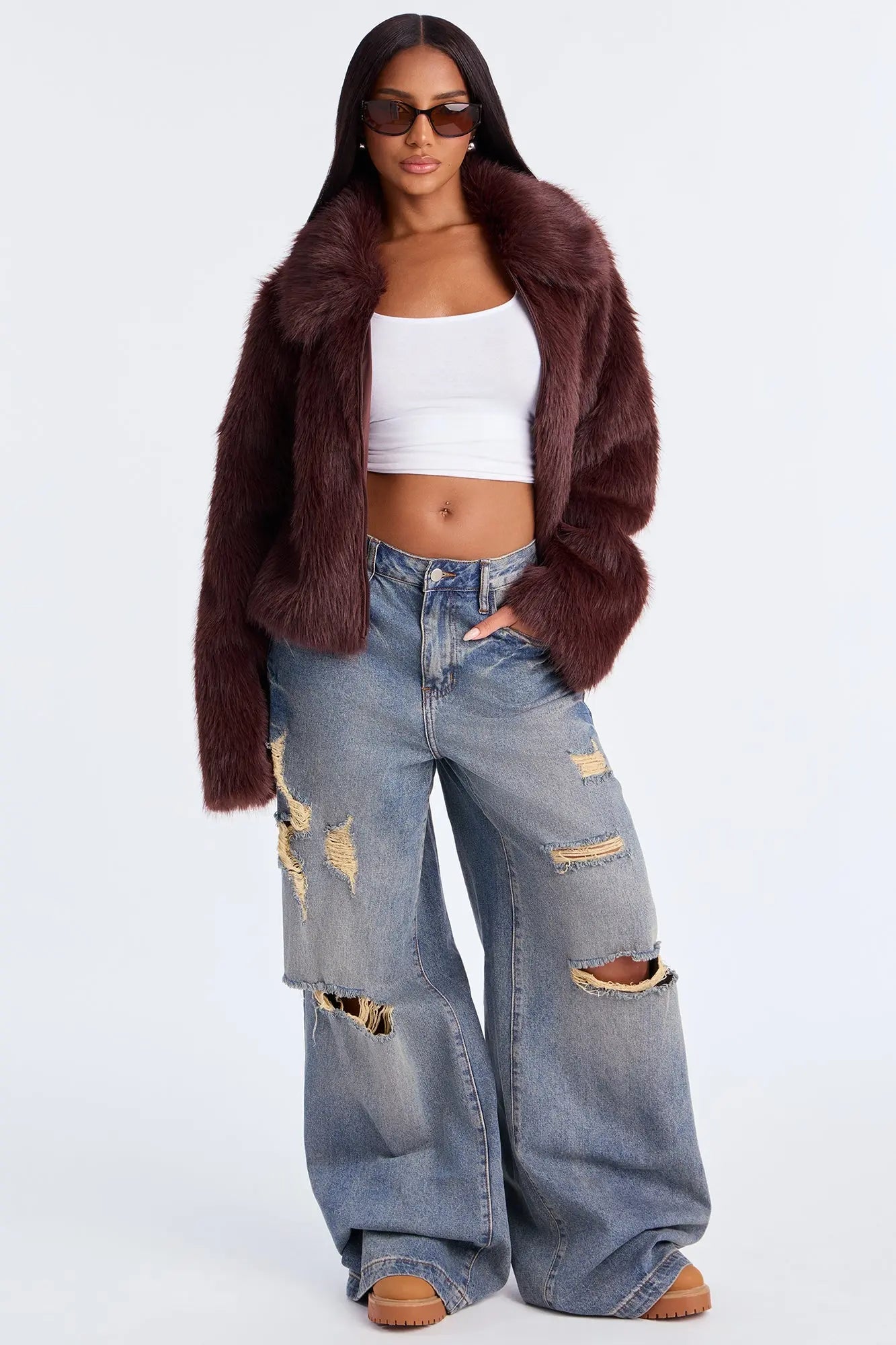 Rich Energy Faux Fur Coat - Brown 