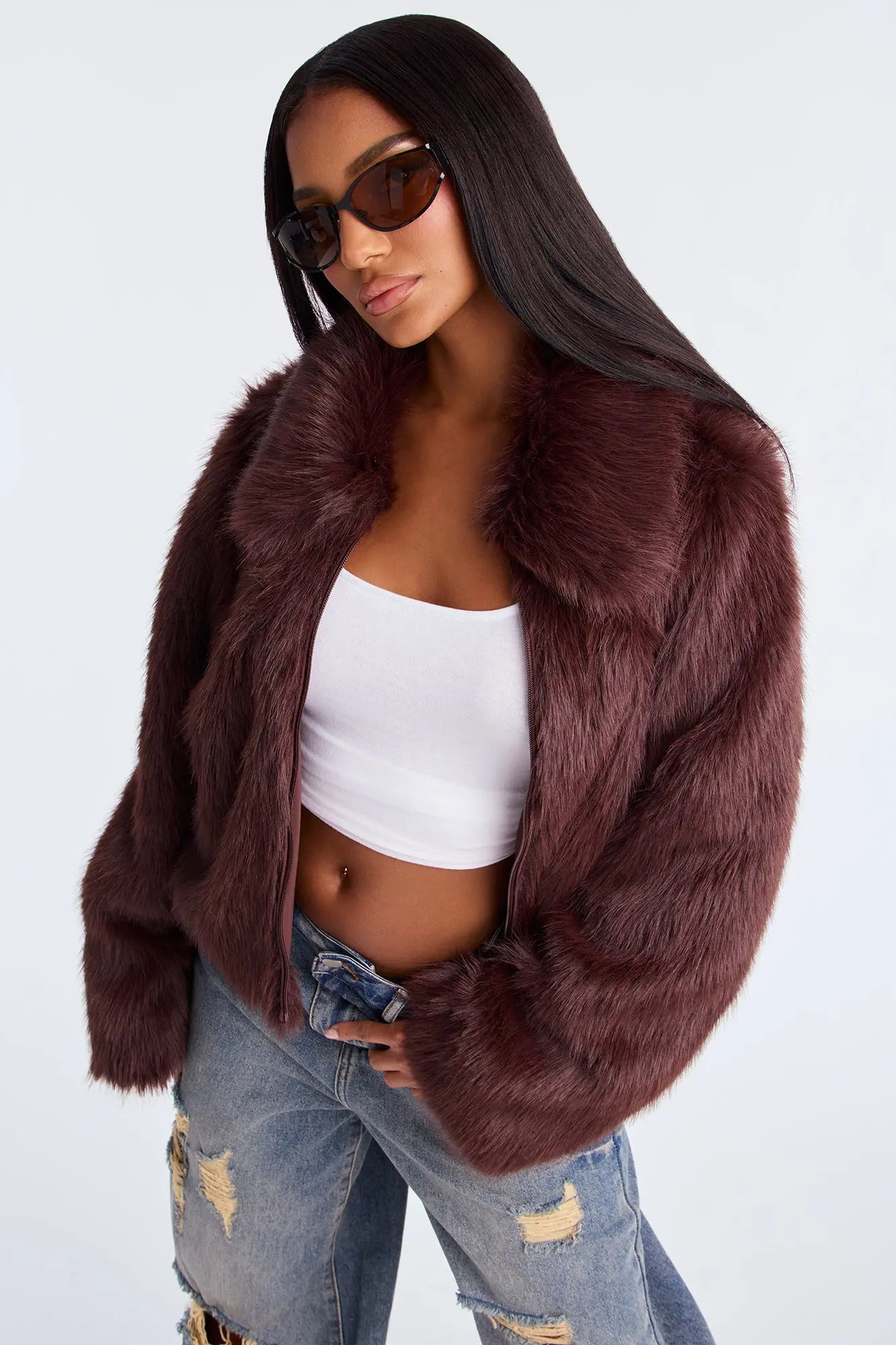 Rich Energy Faux Fur Coat - Brown 