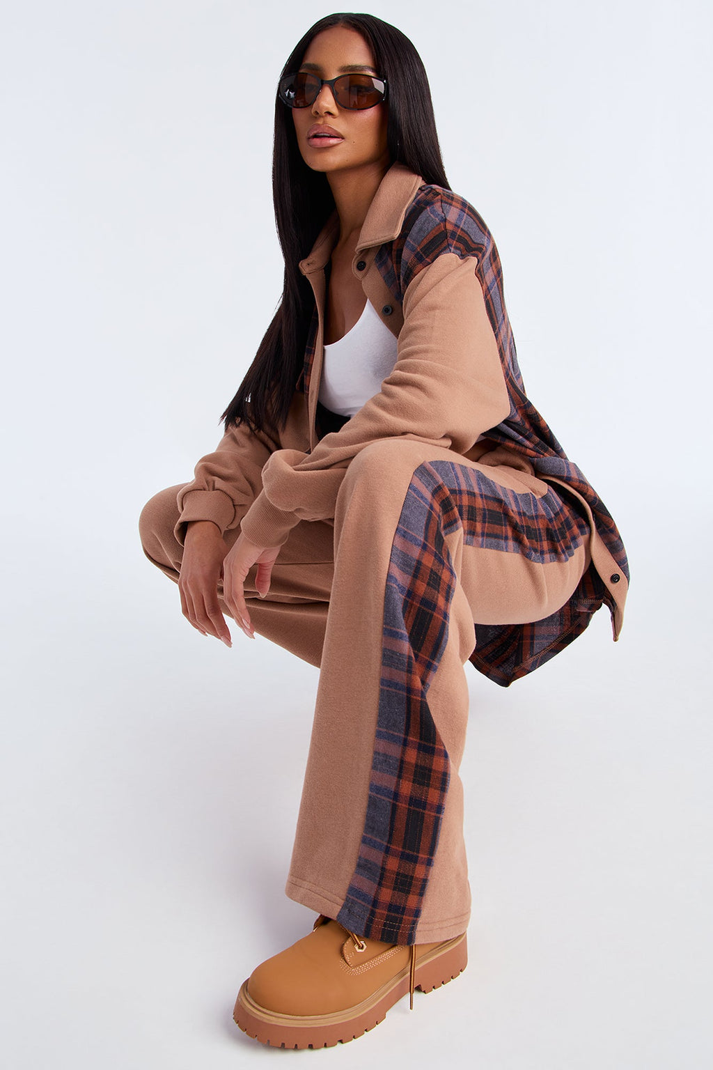 Camryn Plaid Pant Set - Mocha/combo 
