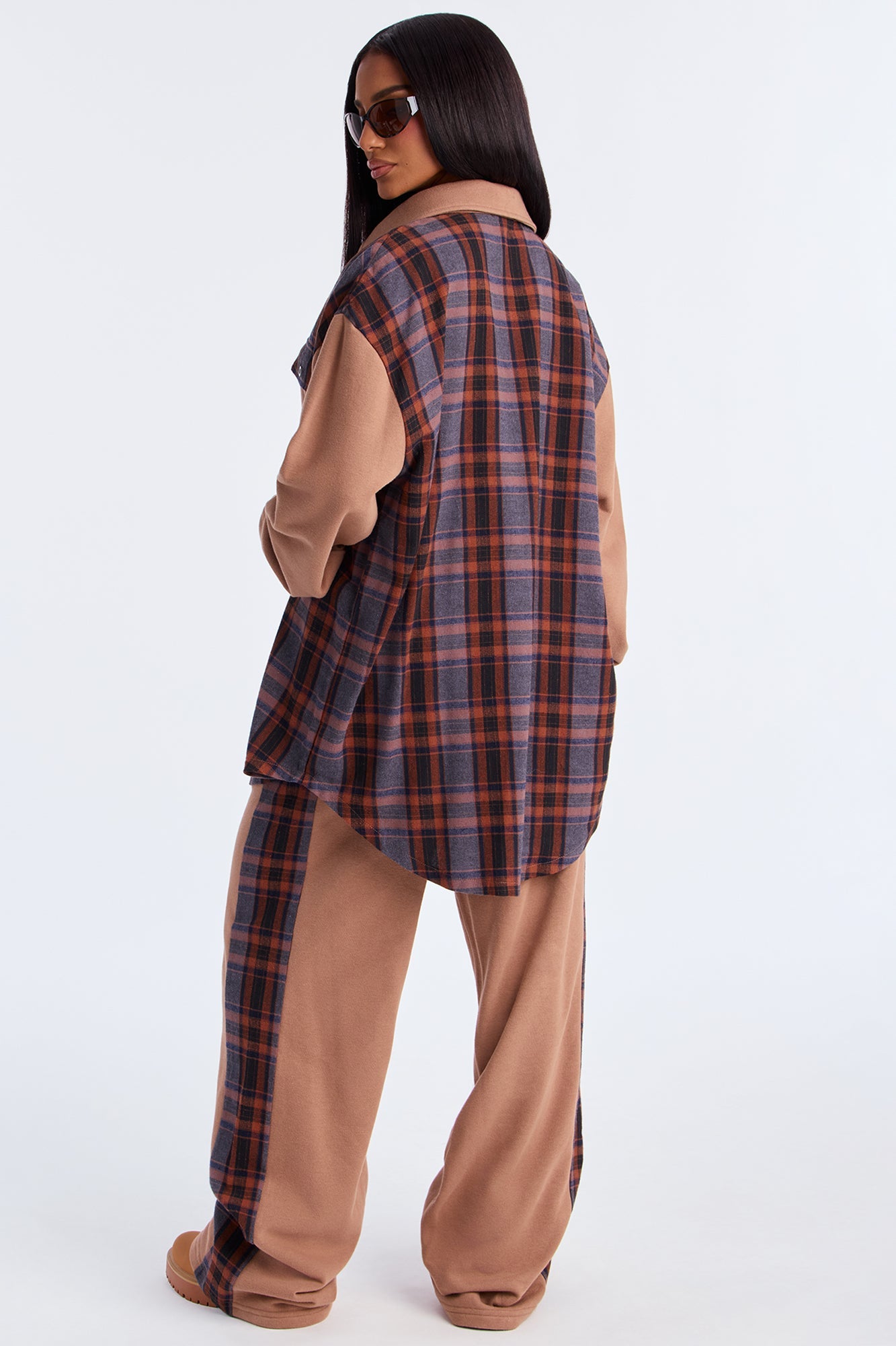 Camryn Plaid Pant Set - Mocha/combo 