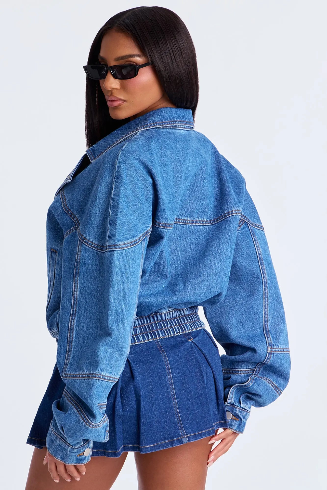 Ready To Ride Moto Bomber Denim Jacket - Dark Wash 