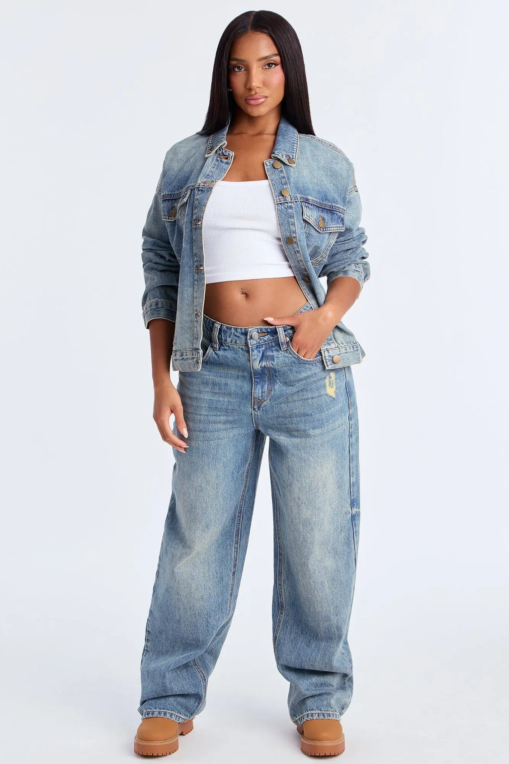 Madison Boyfriend Denim Trucker Jacket - Vintage Wash 