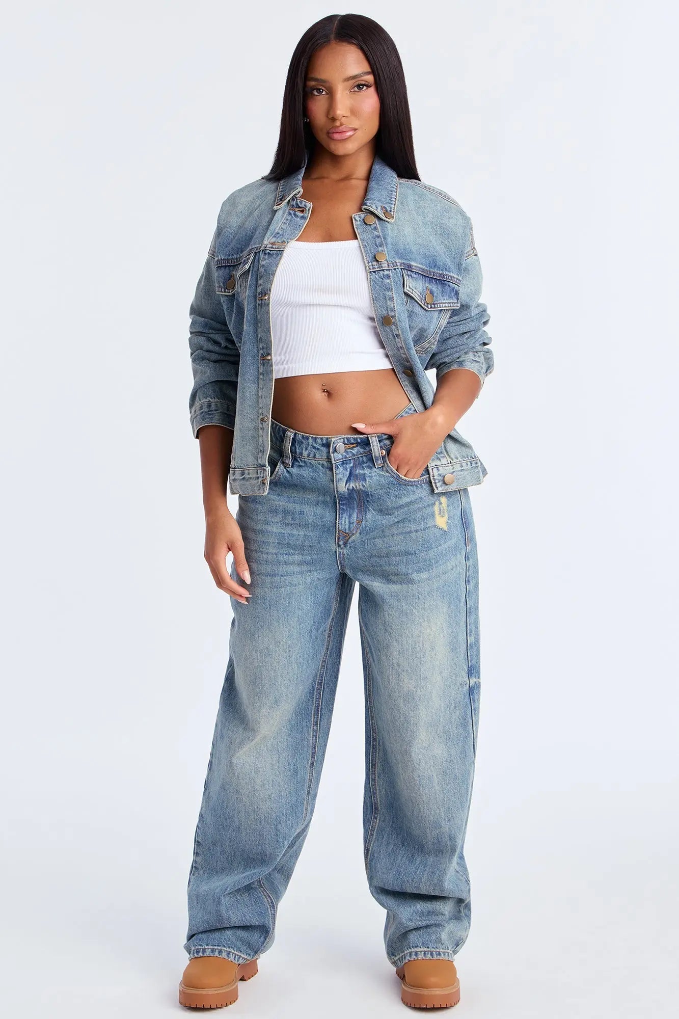 Madison Boyfriend Denim Trucker Jacket - Vintage Wash 