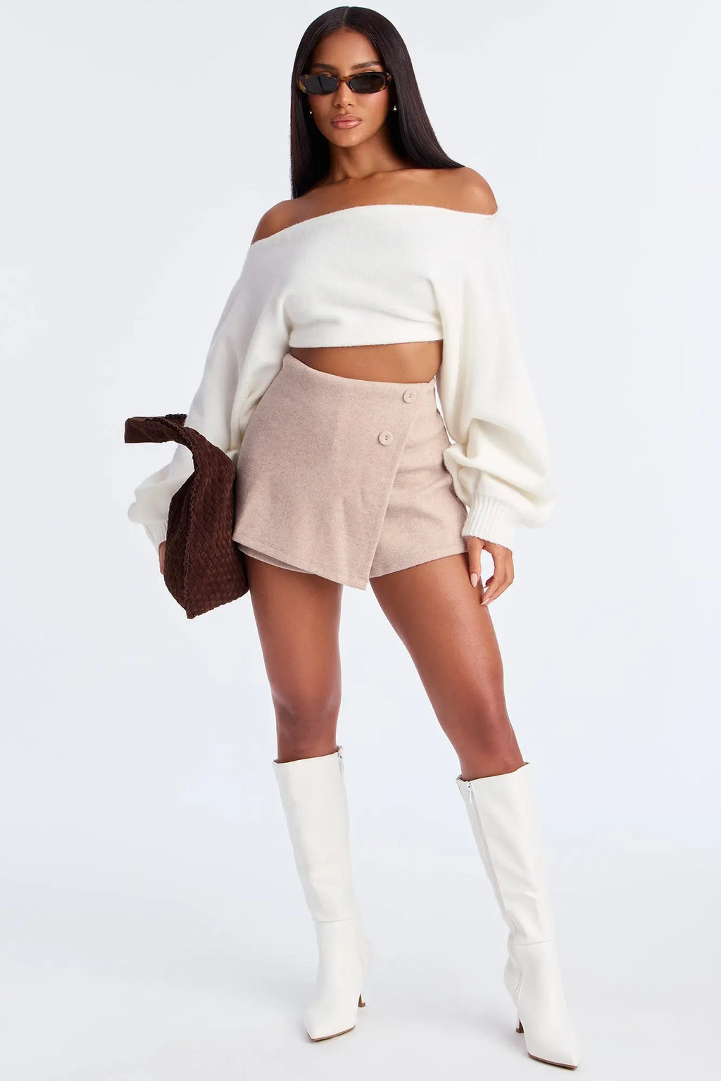 Ivy Wool Mini Wrap Skort - Oatmeal 