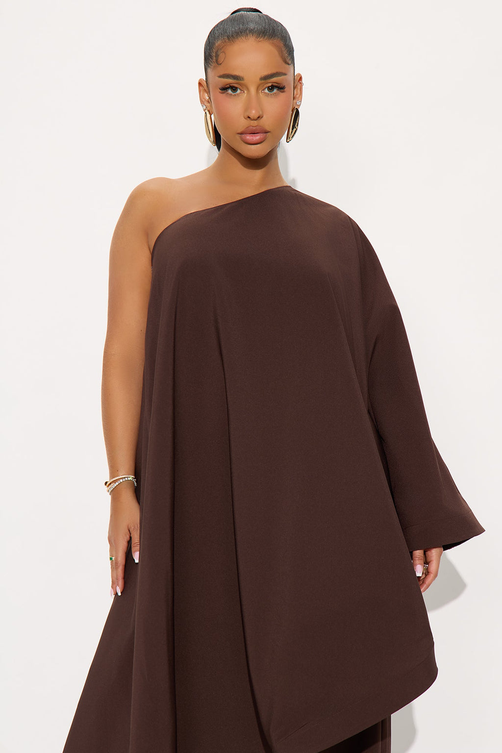 Hanna Draped Asymmetrical Pant Set - Chocolate