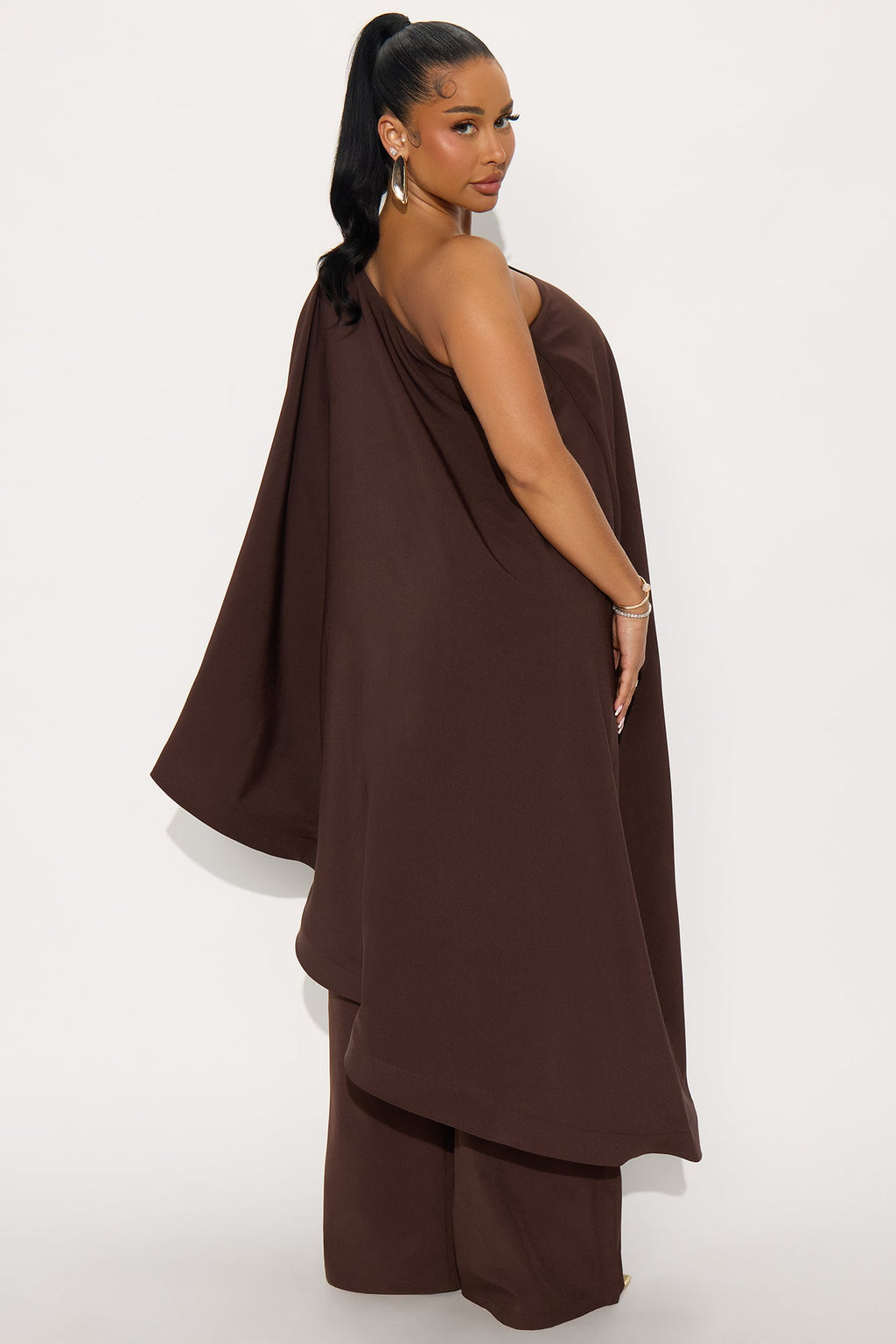 Hanna Draped Asymmetrical Pant Set - Chocolate