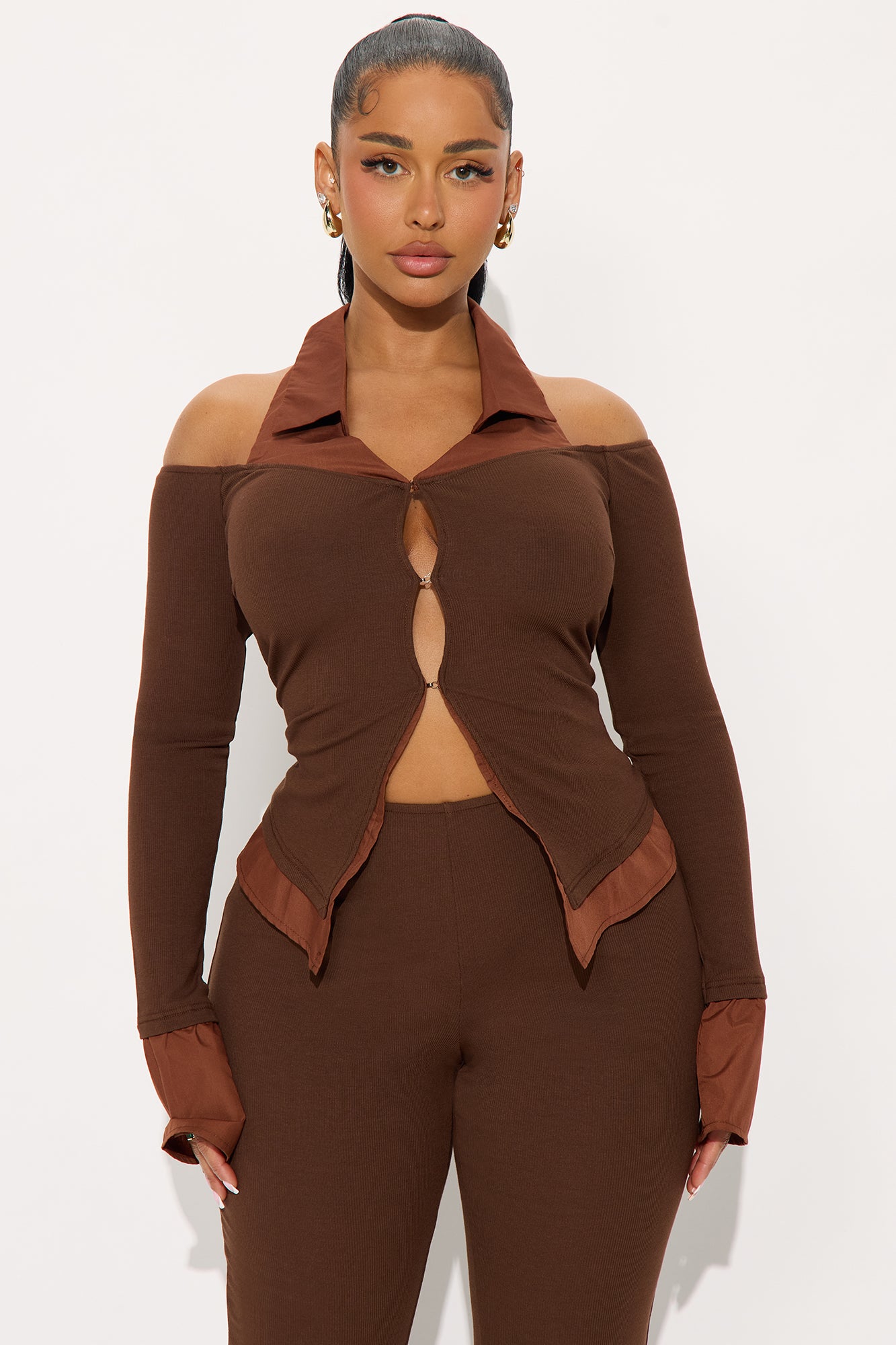 Peyton Ribbed Pant Set - Brown