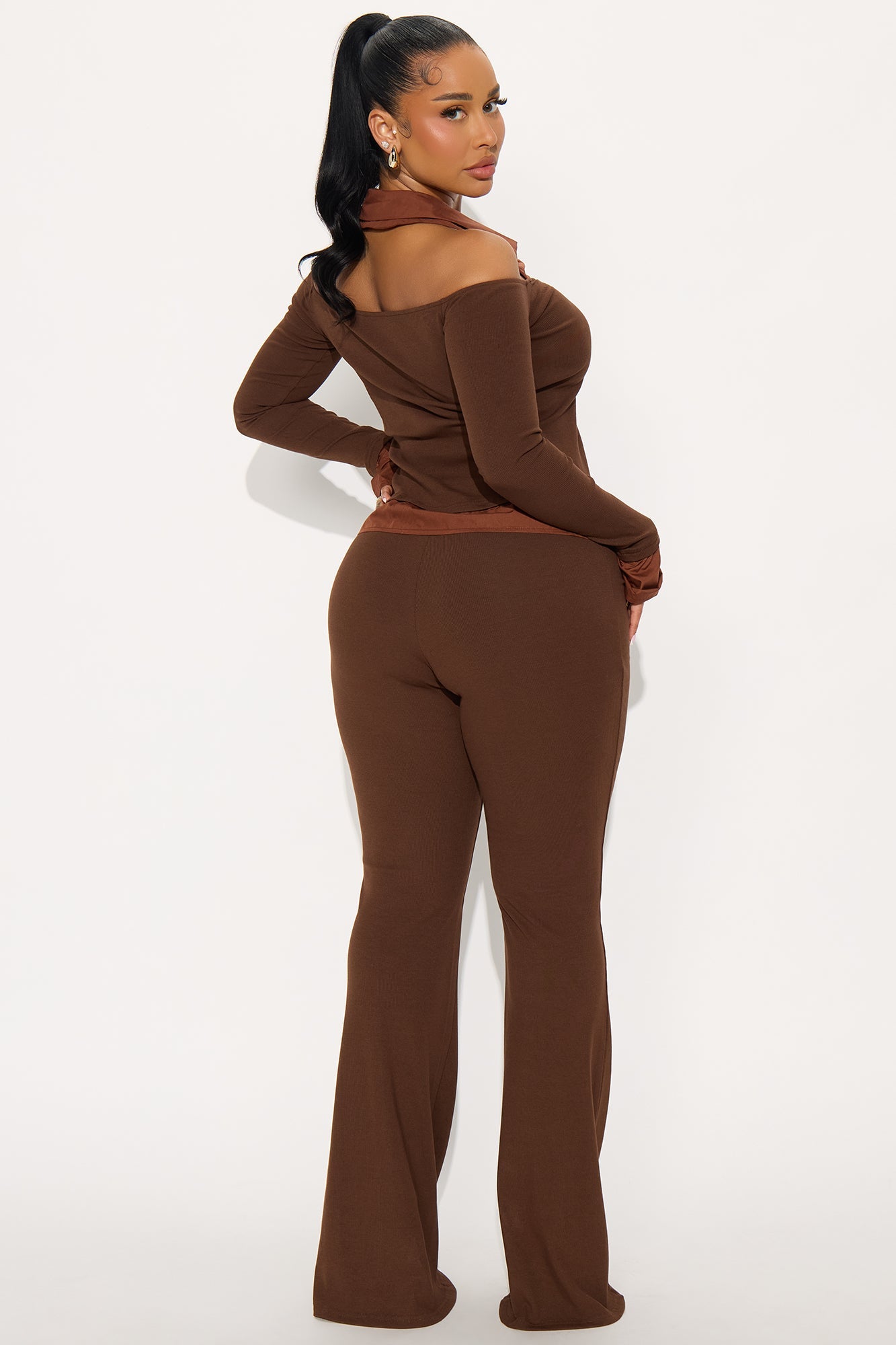 Peyton Ribbed Pant Set - Brown
