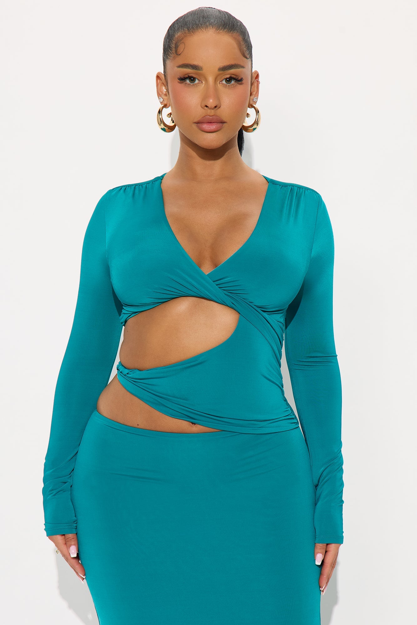 Pamela Cut Out Long Sleeve Maxi Dress - Teal