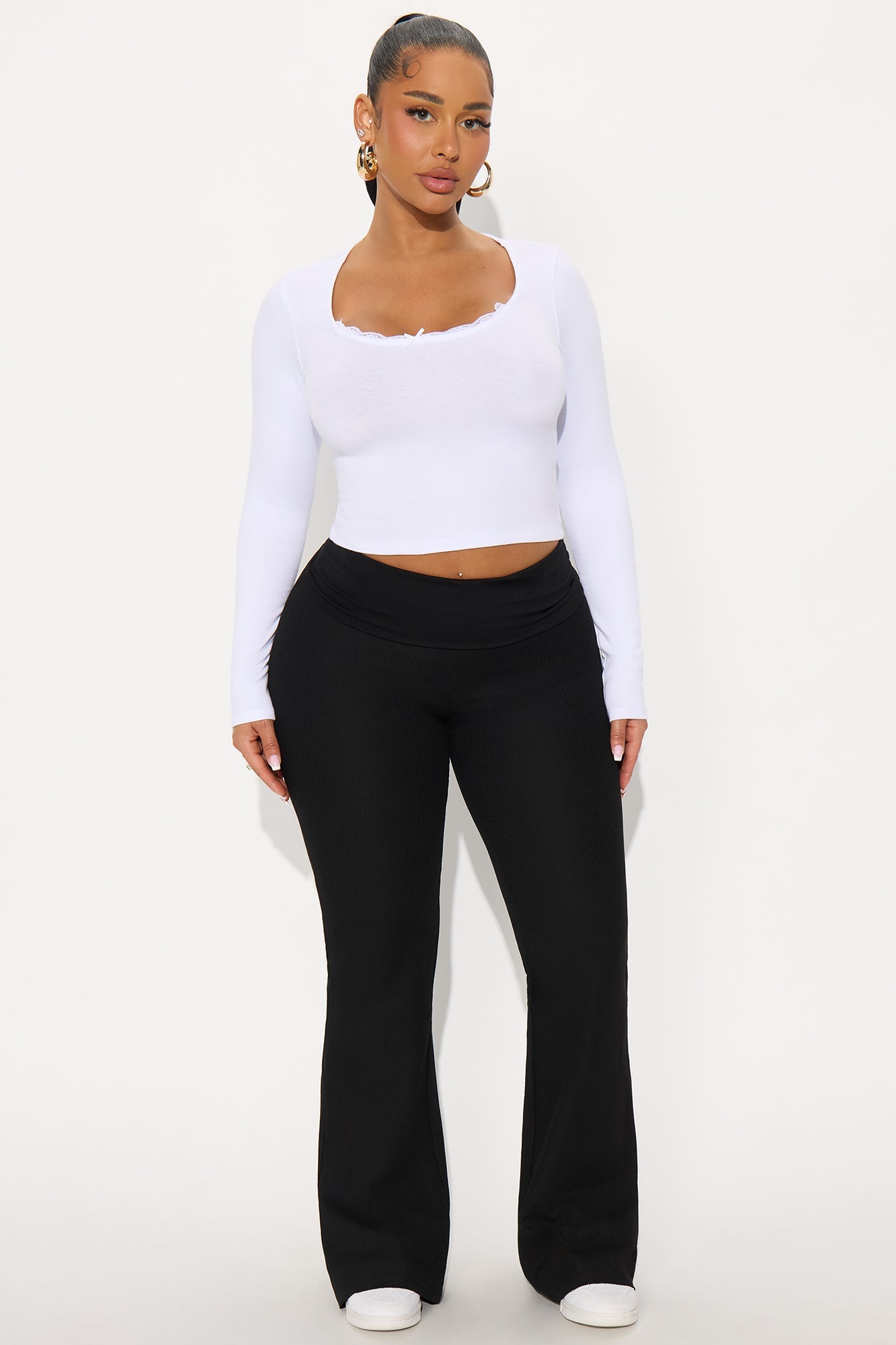 Korey Waffle Knit Fold Over Pants - Black