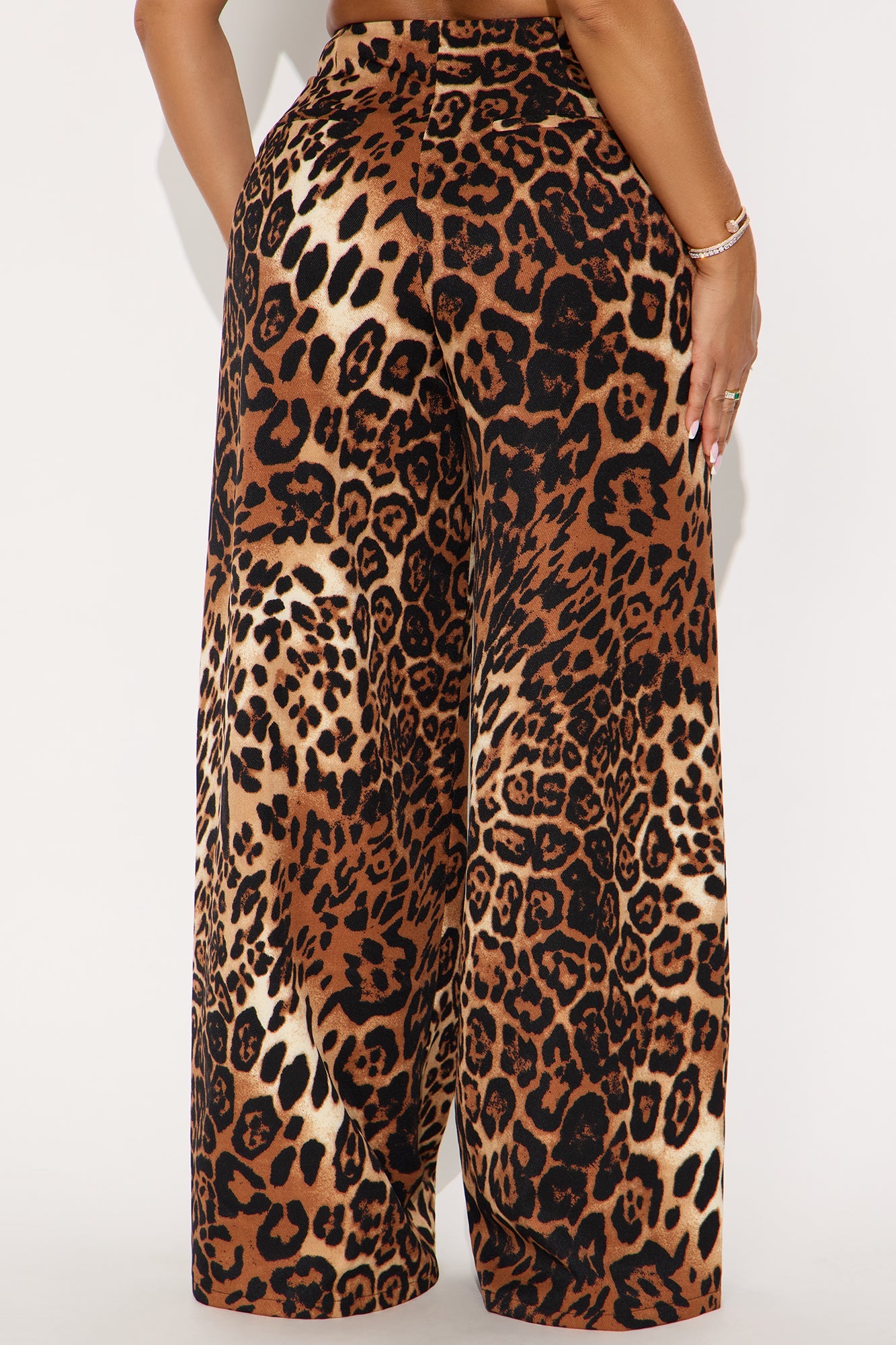 Level You Up Leopard Wide Leg Twill Pant 32″ - Leopard 