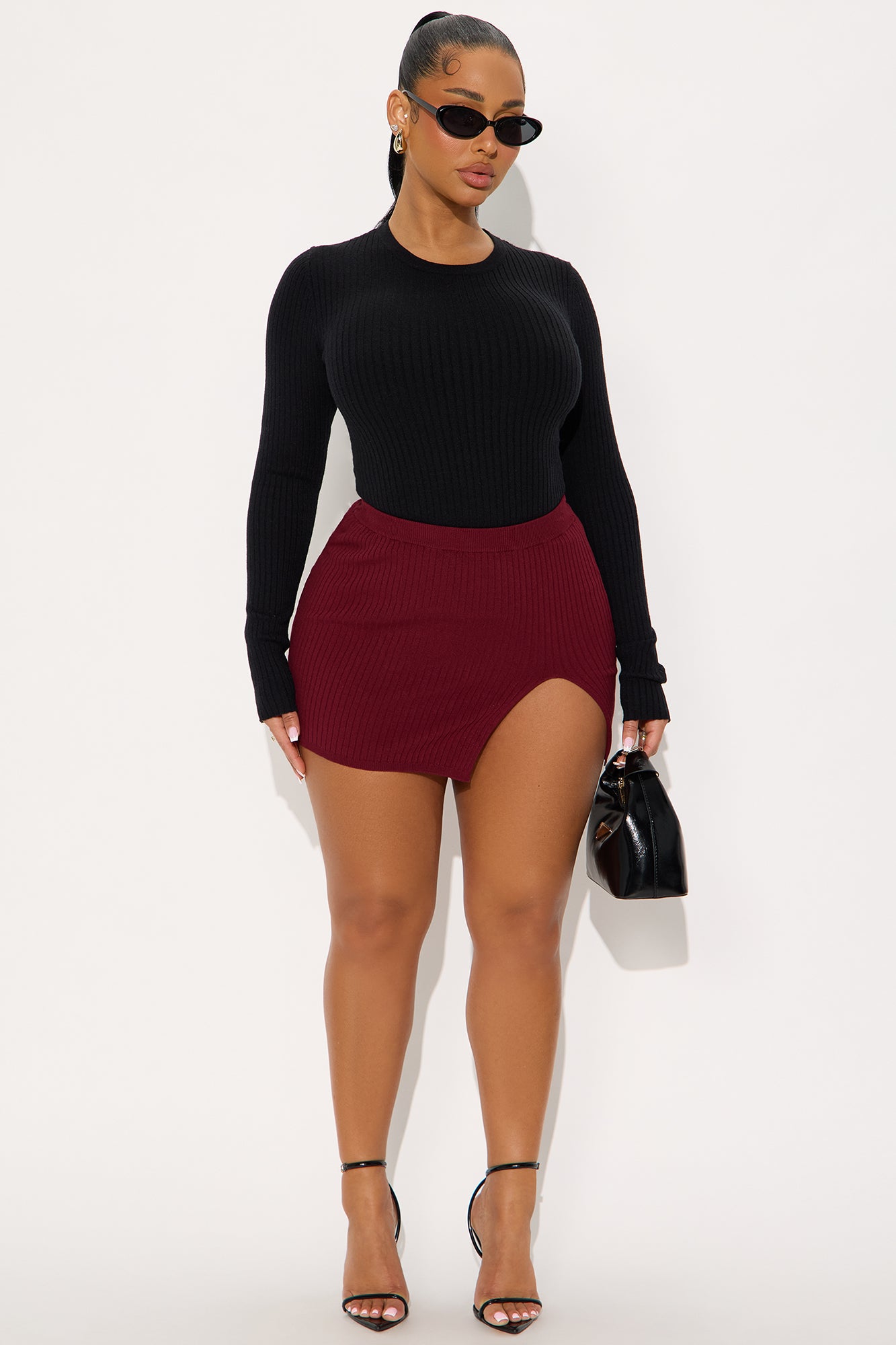 Stella Slit Mini Skirt - Burgundy