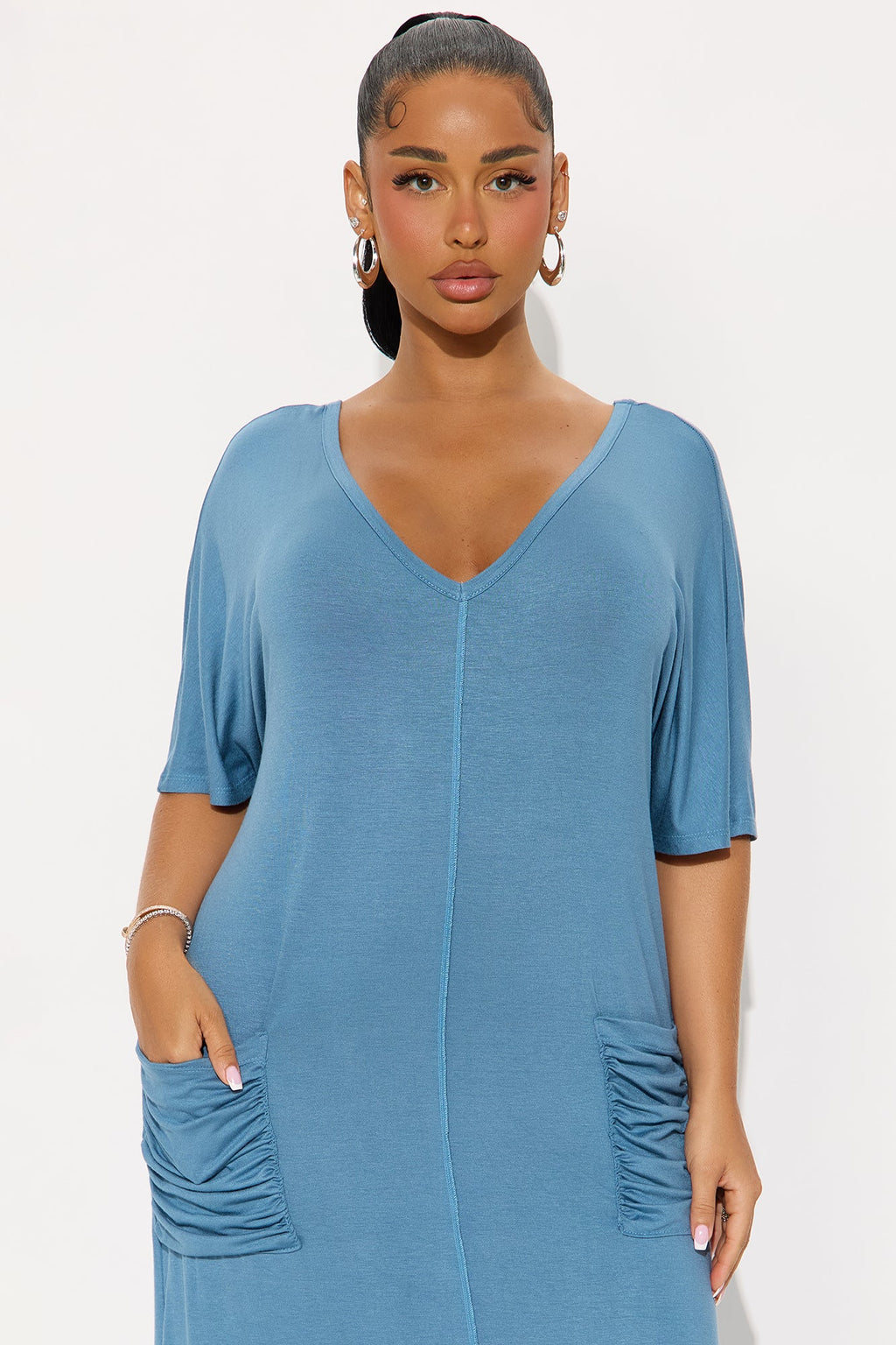 Staying In TShirt Midi Dress - Blue