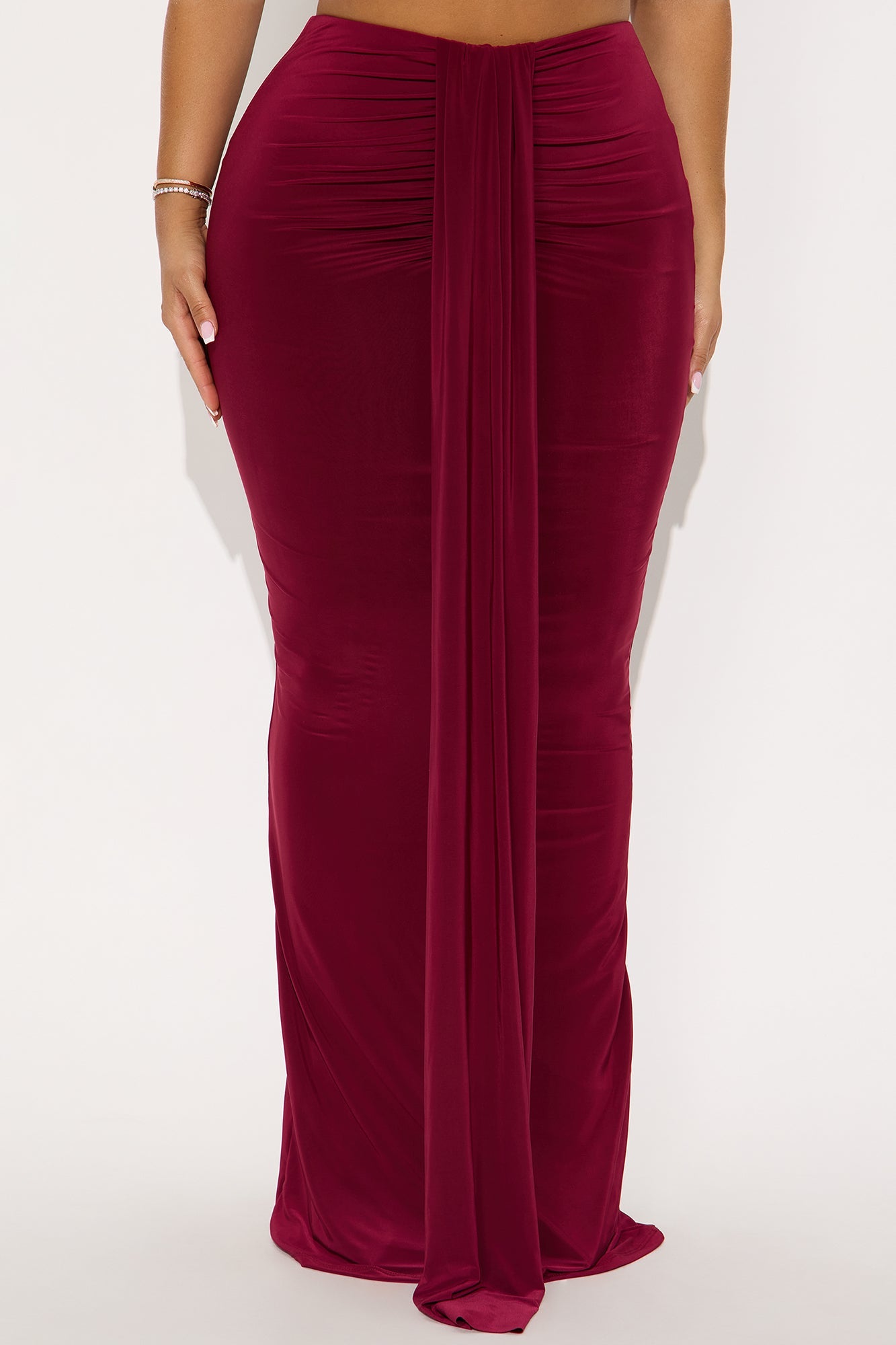 All Dressed Up Draped Maxi Skirt - Burgundy