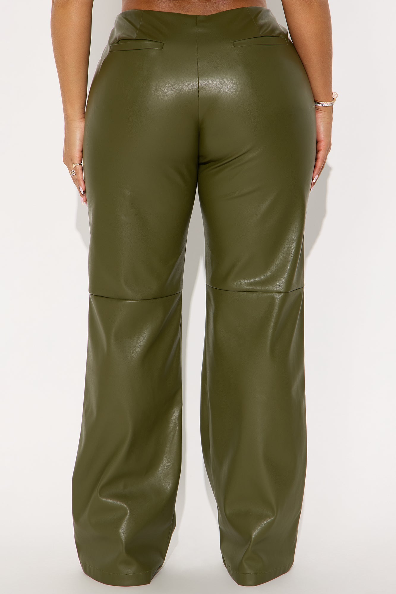 Athena Faux Leather Wide Leg Pant 33″ - Olive 