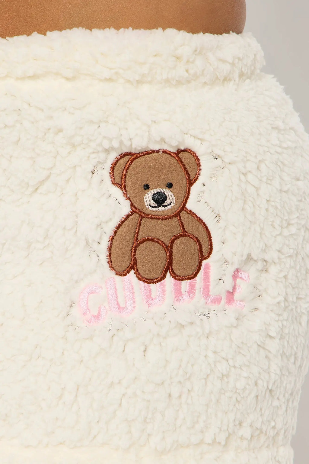 Cuddle With Me Embroidered Sherpa PJ Shorts - White 