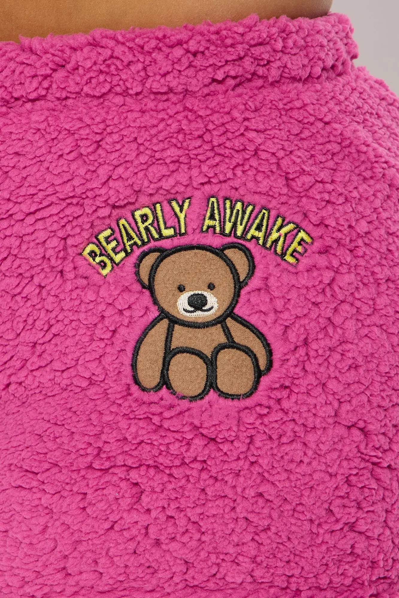 Bearly Awake Embroidered Sherpa PJ Shorts - Pink 