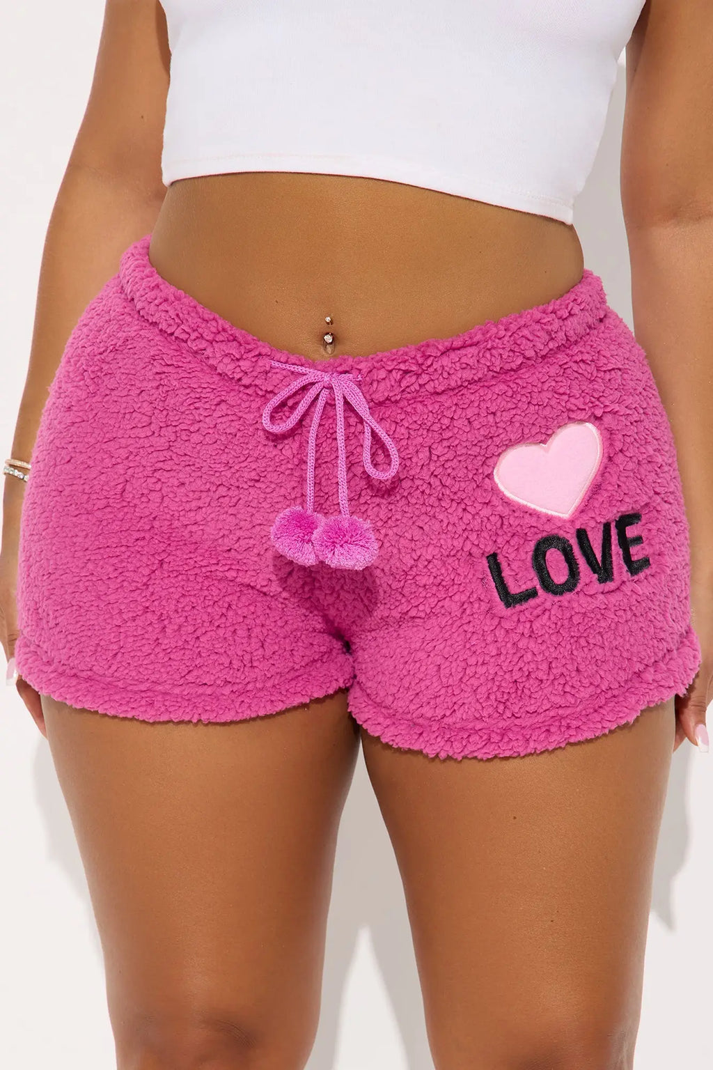 Fall In Love Embroidered Sherpa PJ Shorts - Fuchsia 