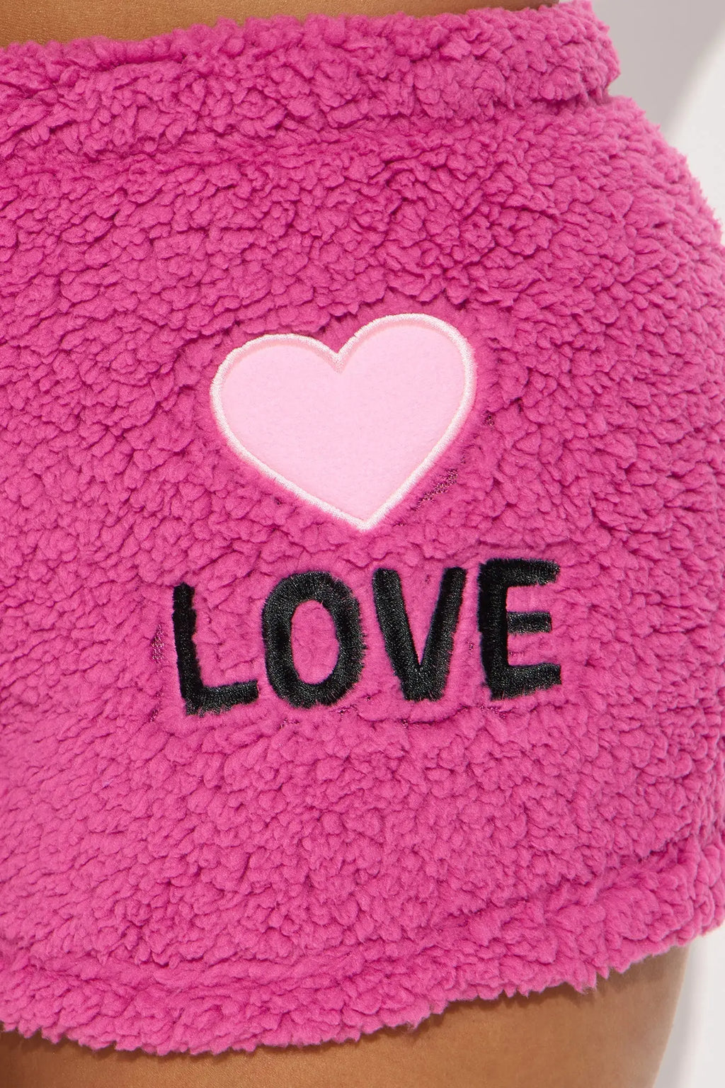 Fall In Love Embroidered Sherpa PJ Shorts - Fuchsia 