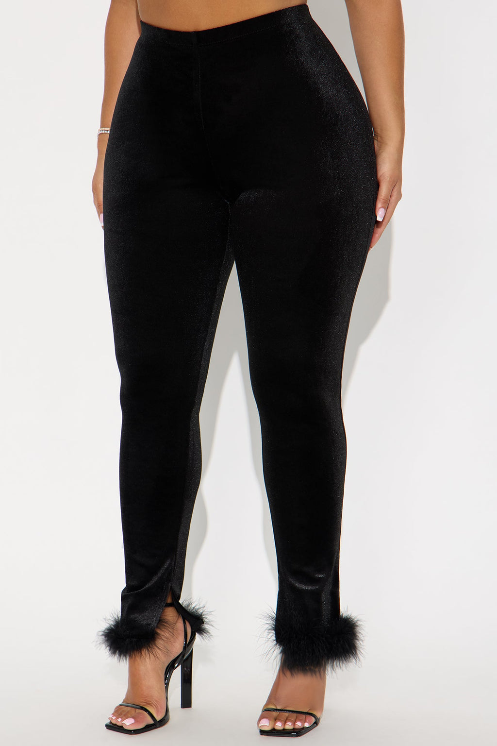 Steal The Night Fur Trim Velvet Legging - Black 