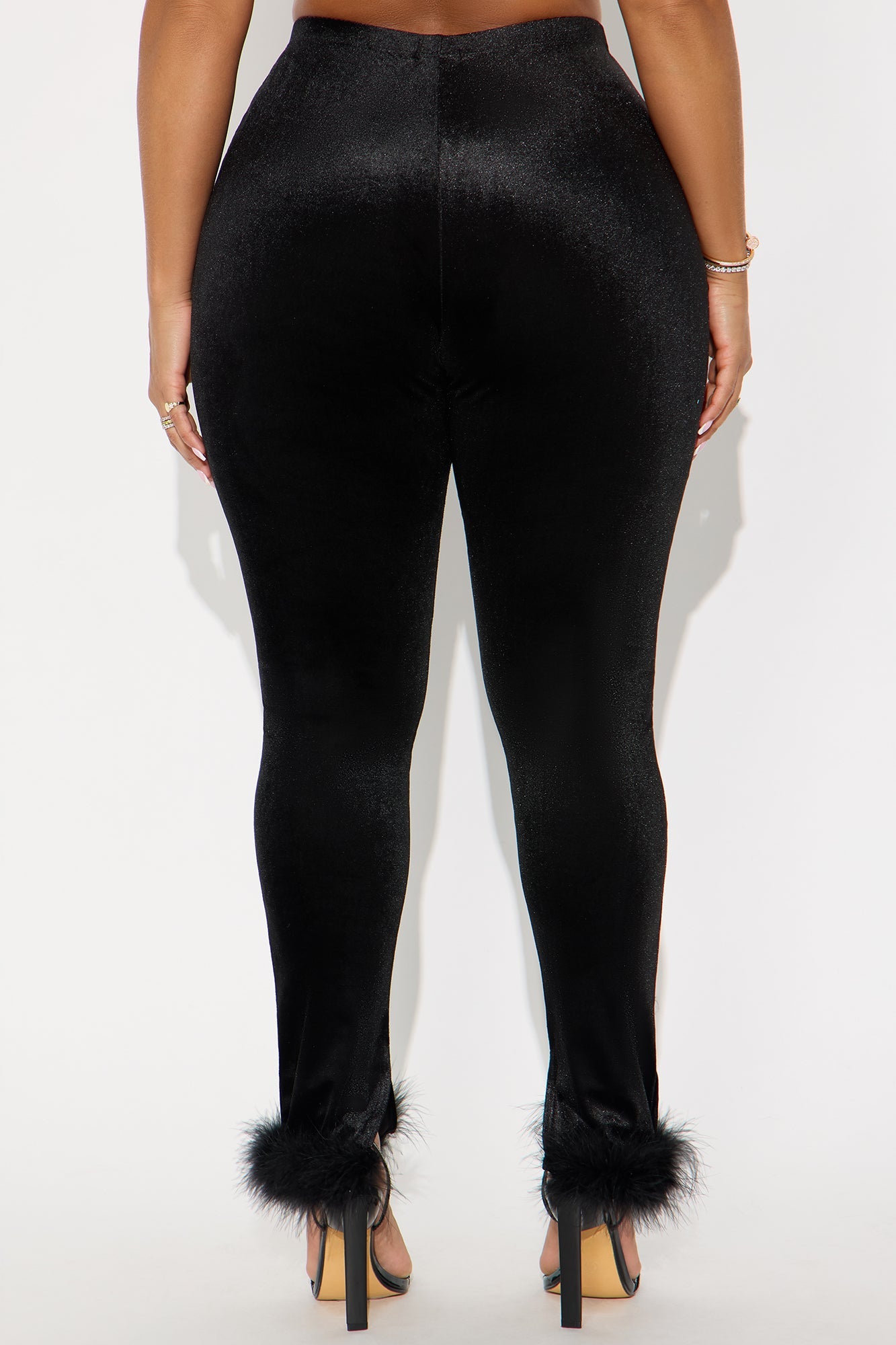 Steal The Night Fur Trim Velvet Legging - Black 
