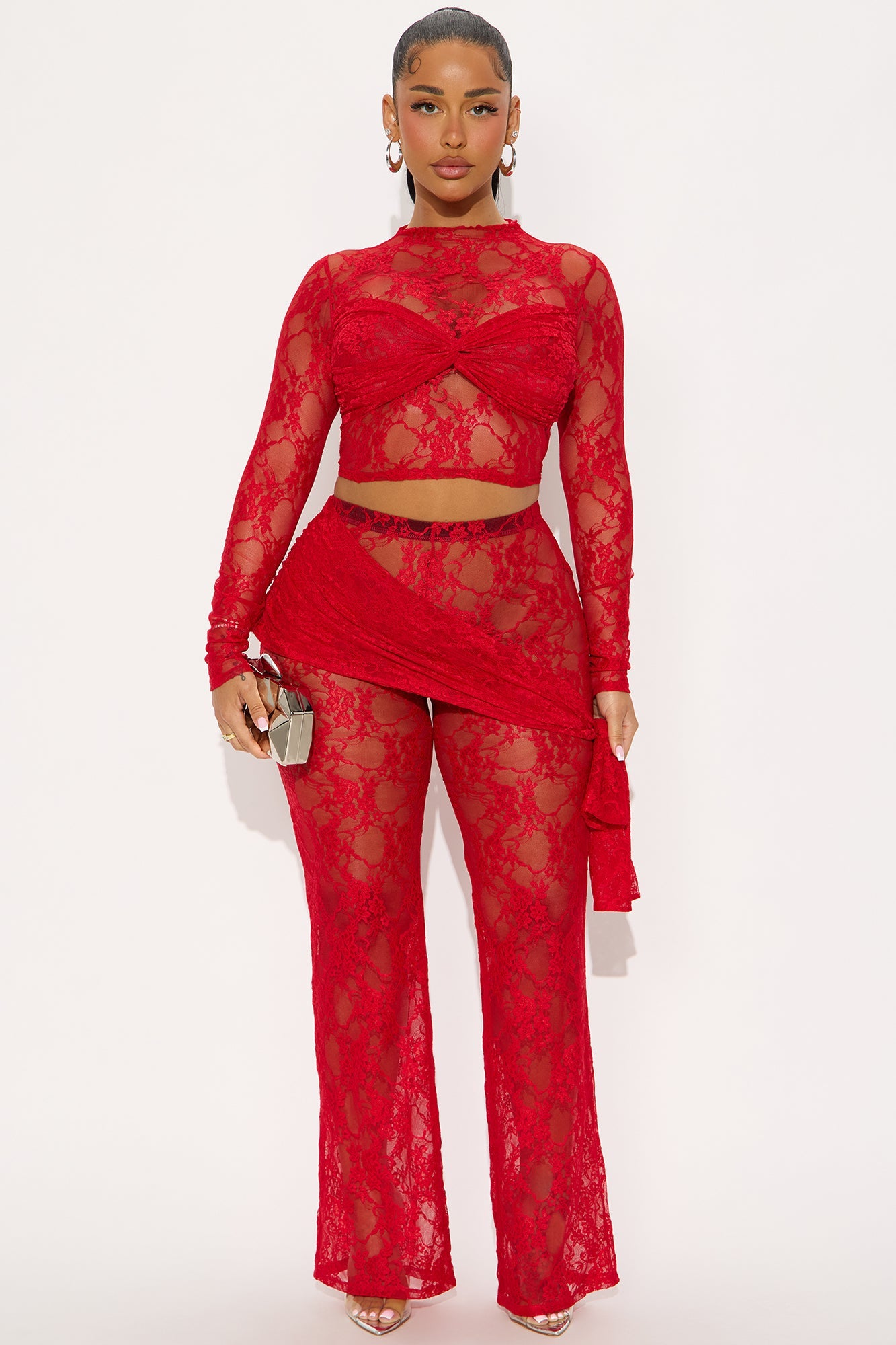 Rosalia Lace Pant Set - Red 