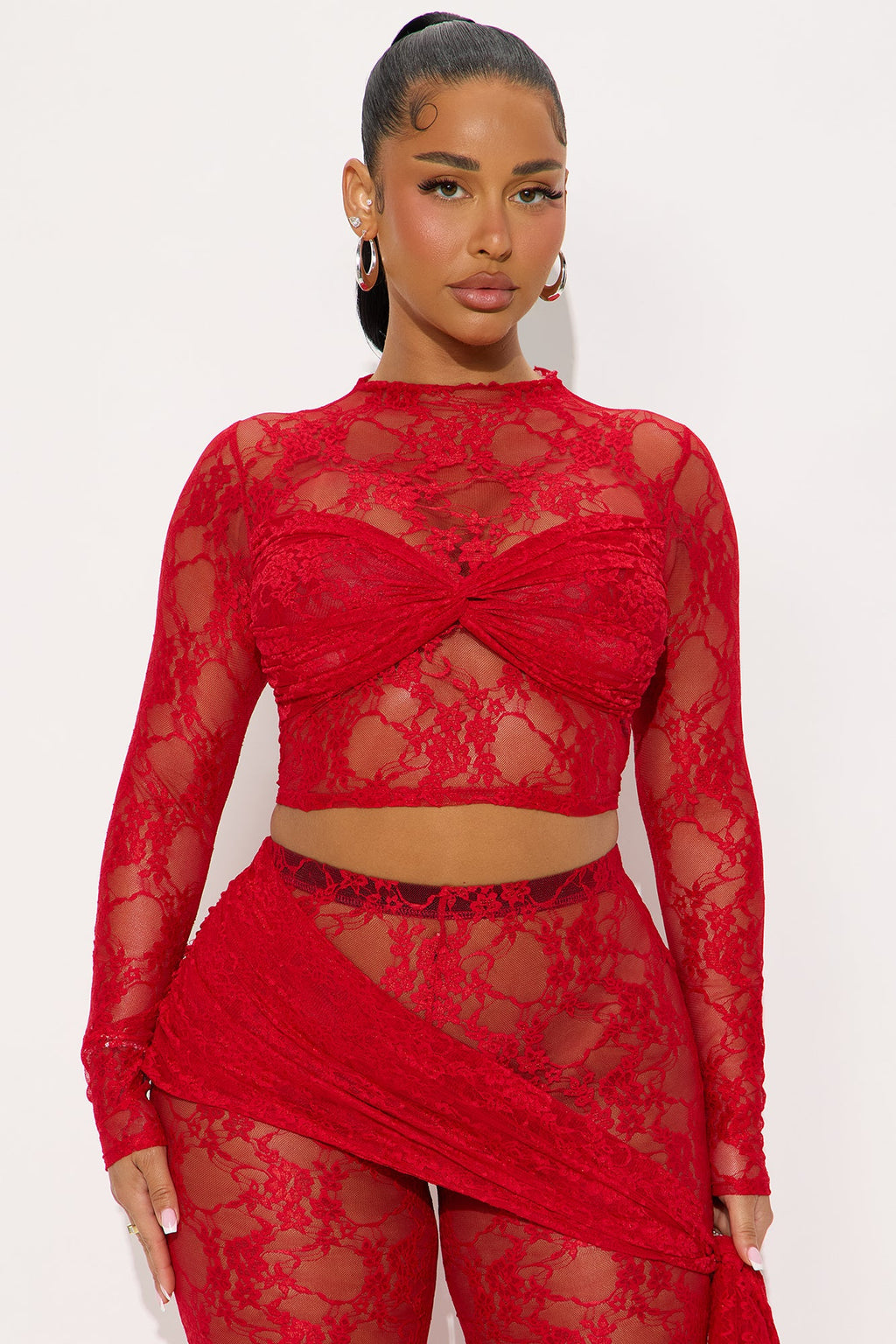 Rosalia Lace Pant Set - Red 