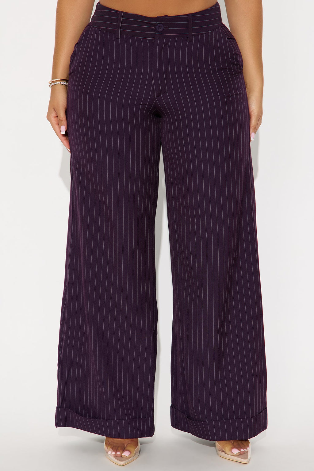 Bossed Up Cuffed Pinstripe Trouser Pant 32″ - Plum