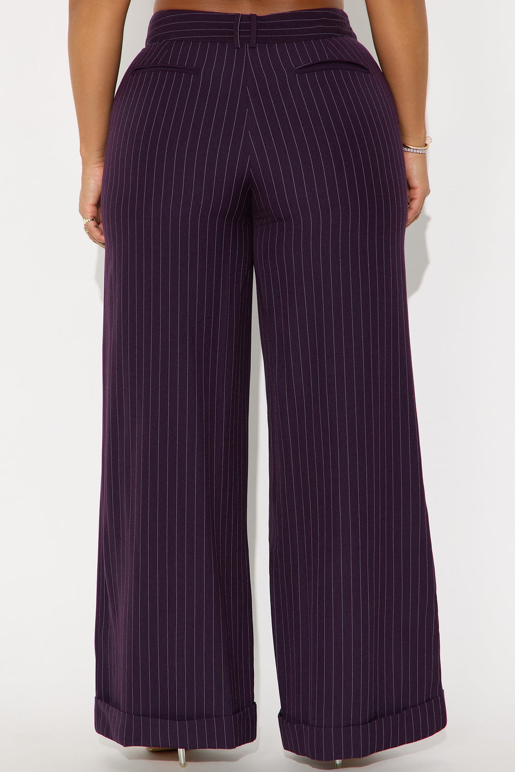 Bossed Up Cuffed Pinstripe Trouser Pant 32″ - Plum