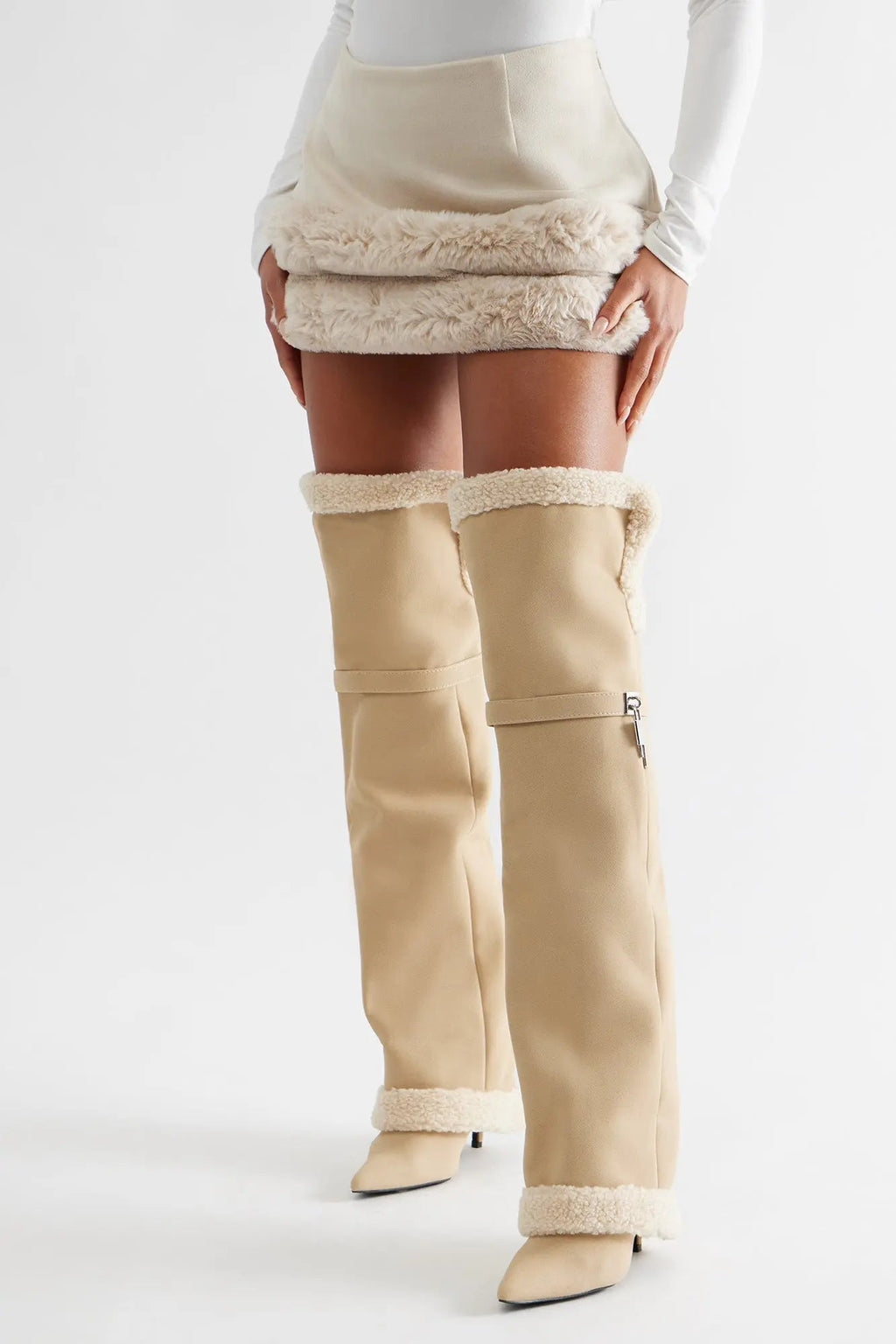 Chilled Out Thigh High Boots - Beige 