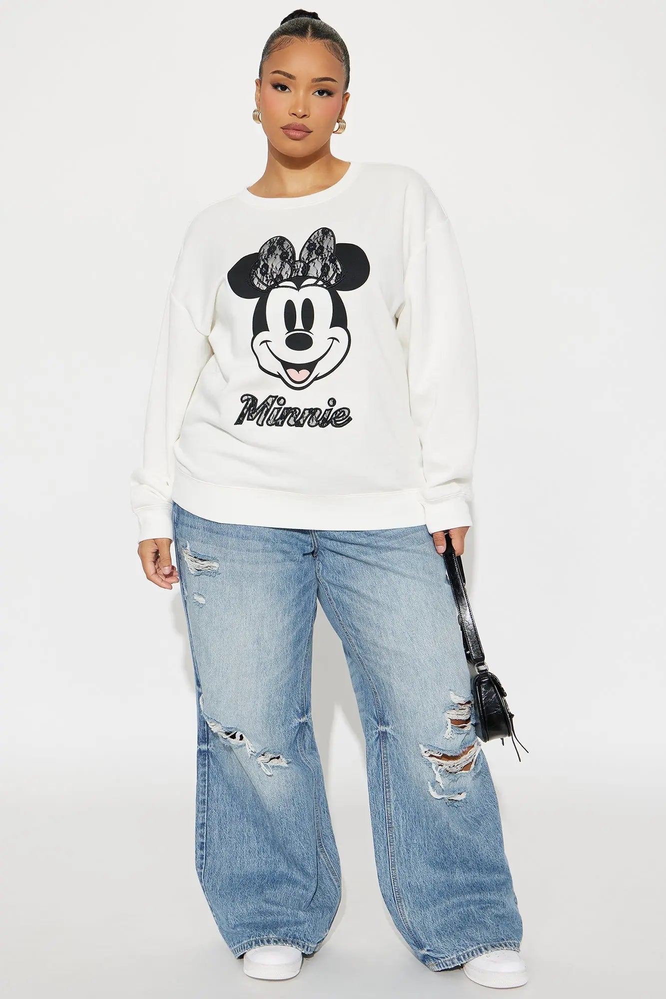 Minnie Mouse Lace Fleece Crew Neck Sweatshirt - Cream 
