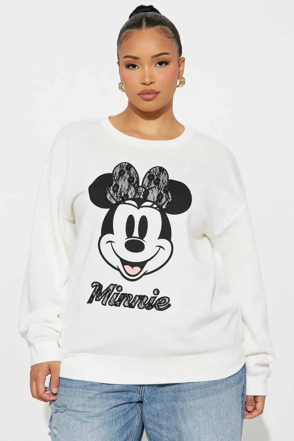 Minnie Mouse Lace Fleece Crew Neck Sweatshirt - Cream 