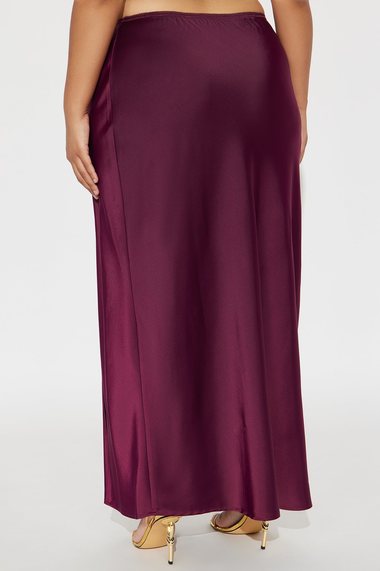Love At Midnight Satin Front Slit Maxi Skirt - Wine 