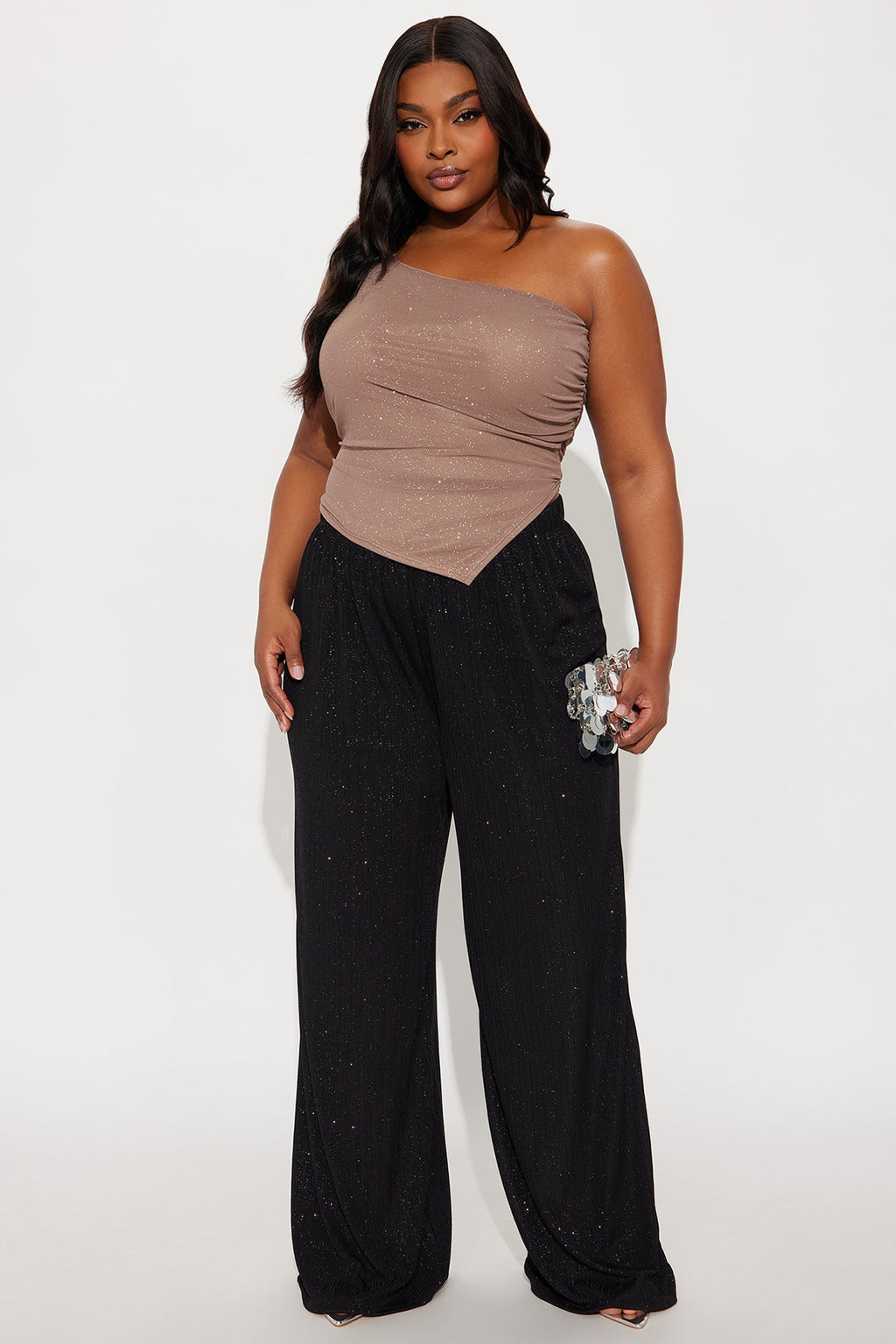 Glow Under Pressure Lurex Wide Leg Pant 32″ - Black 