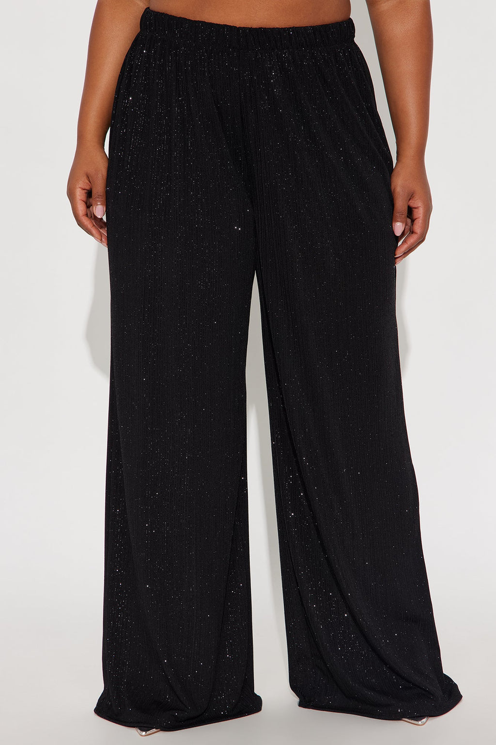 Glow Under Pressure Lurex Wide Leg Pant 32″ - Black 