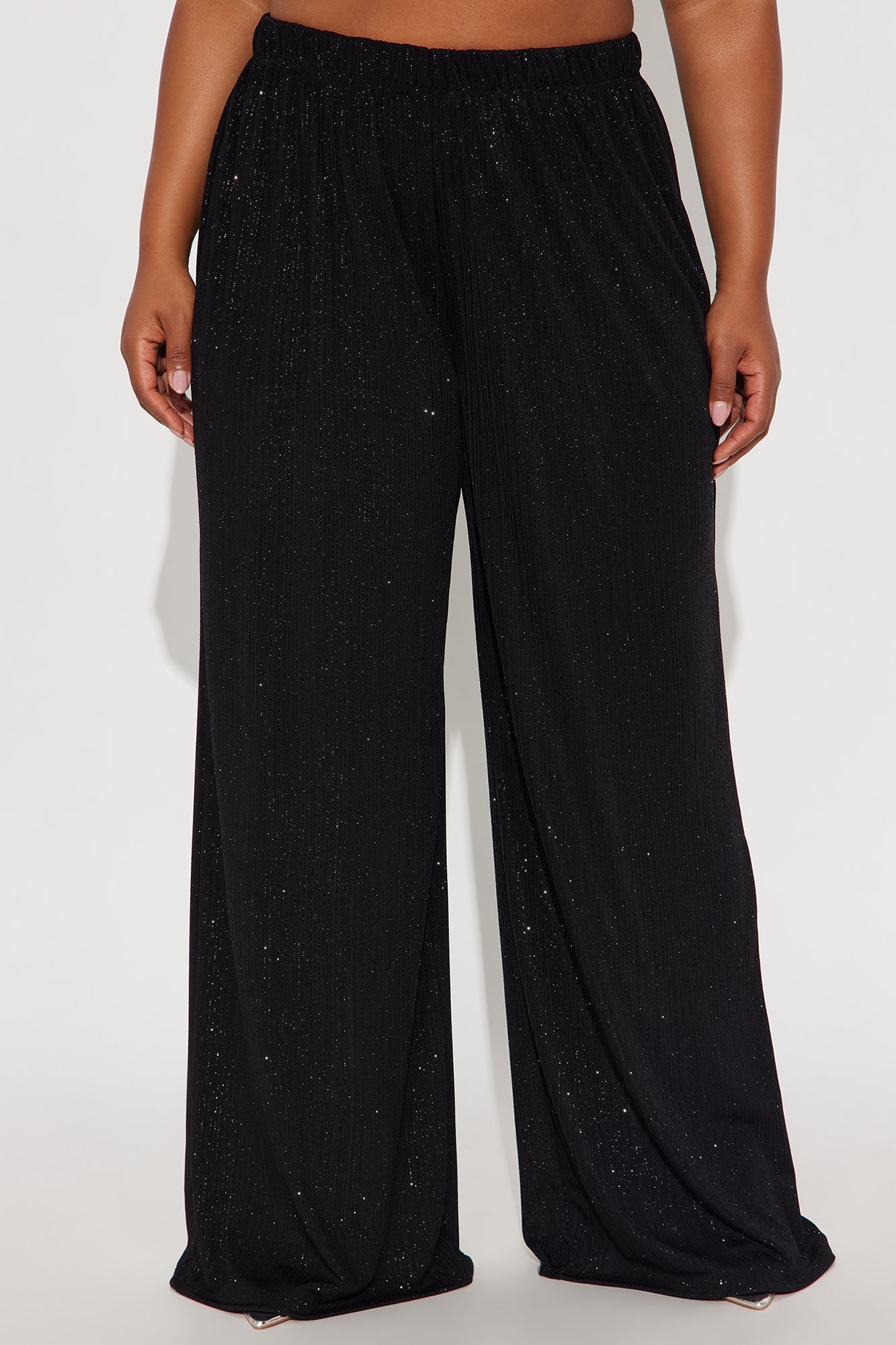 Glow Under Pressure Lurex Wide Leg Pant 32″ - Black 