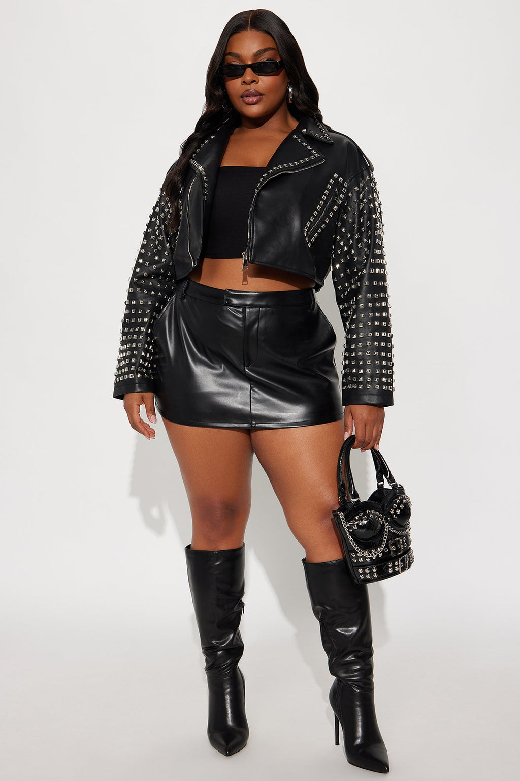 On Tour Studded Faux Leather Moto Jacket - Black 