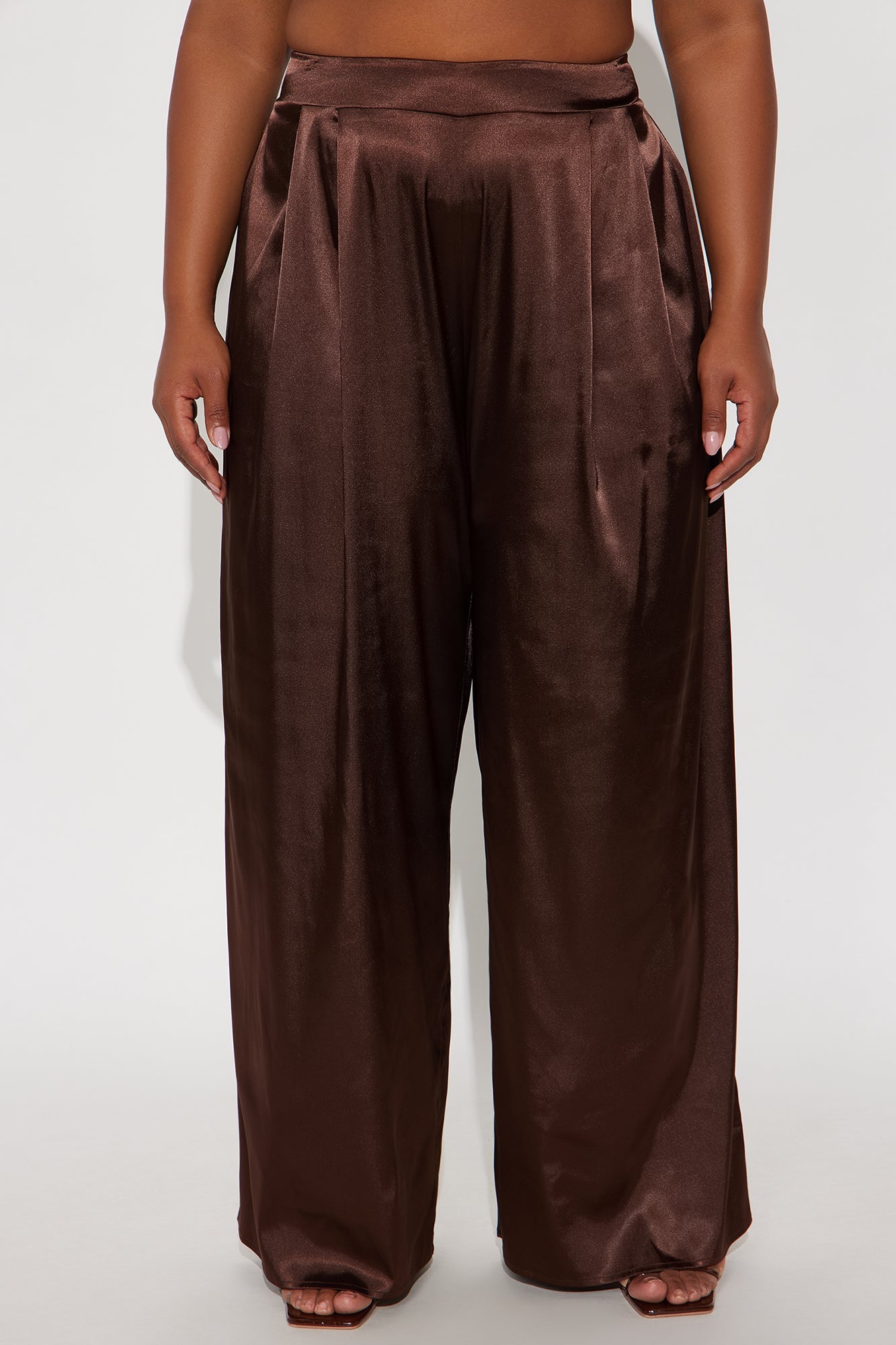 First Class Wide Leg Satin Pant 32″ - Chocolate 
