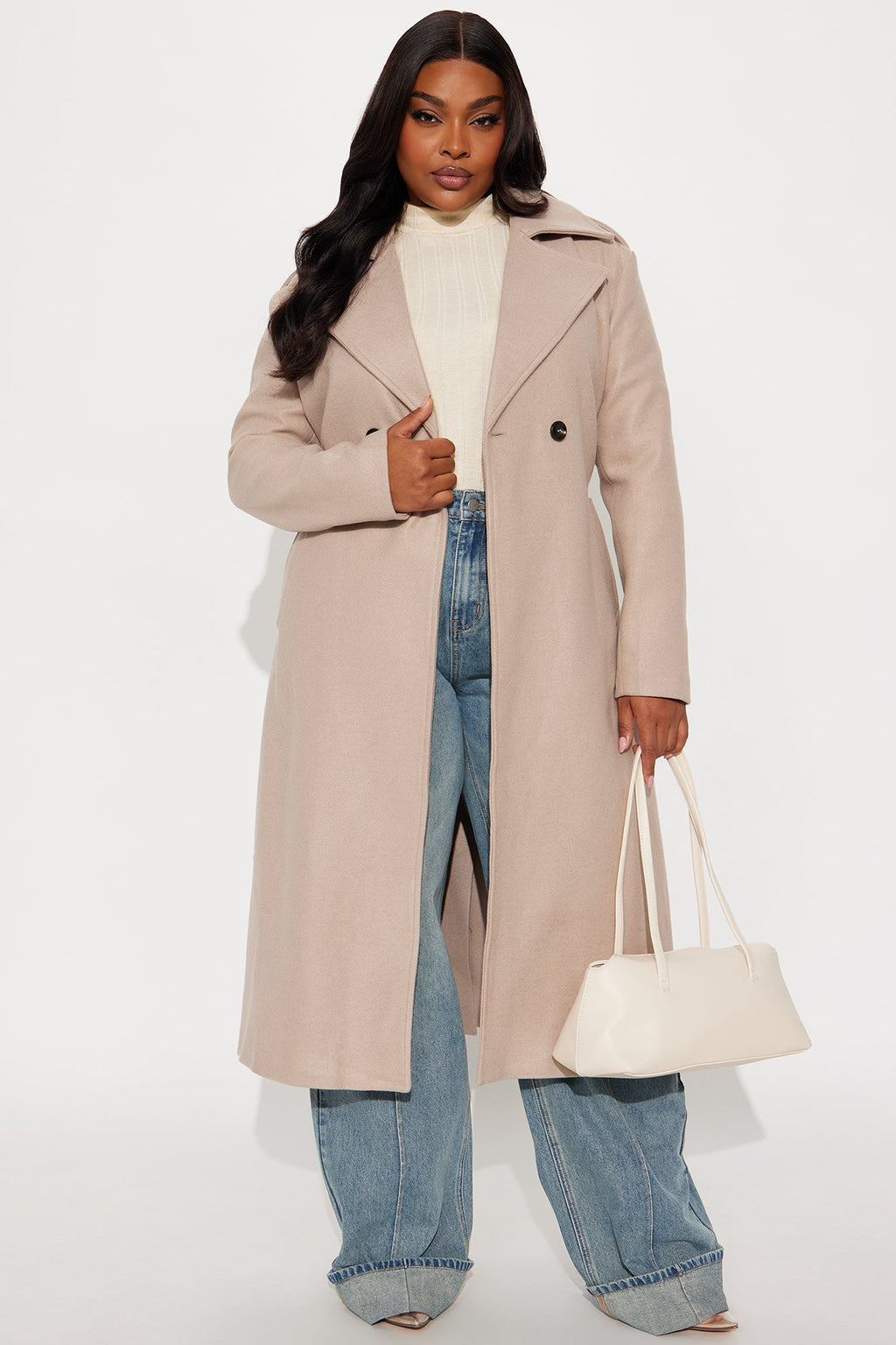 Clocked Out Double Breasted Long Coat - Taupe 