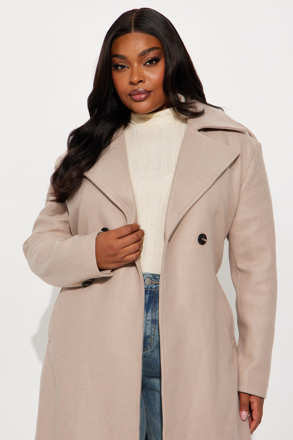 Clocked Out Double Breasted Long Coat - Taupe 