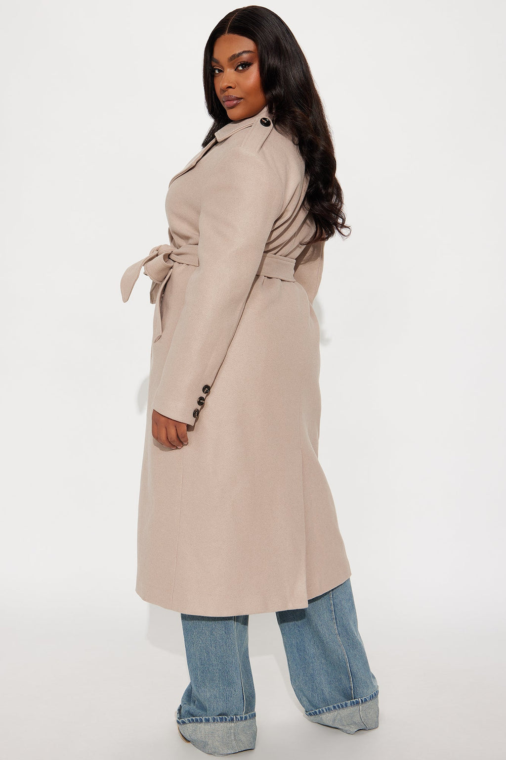 Clocked Out Double Breasted Long Coat - Taupe 