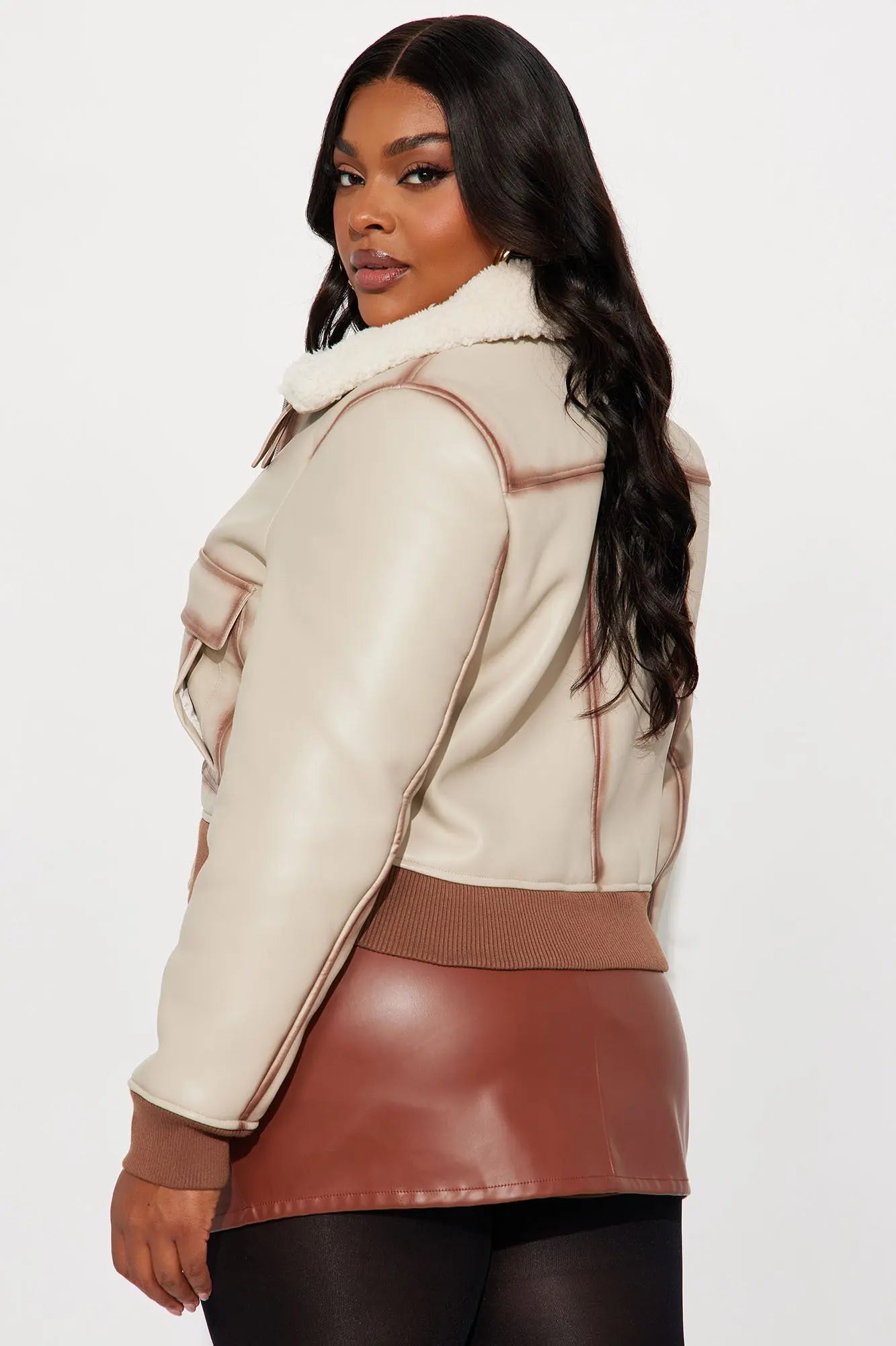 Juniper Washed Faux Leather Jacket - Beige/Brown 