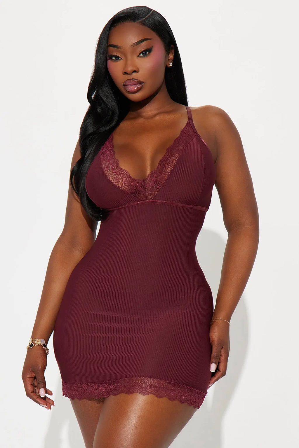 Never Ever Ribbed Babydoll - Burgundy 